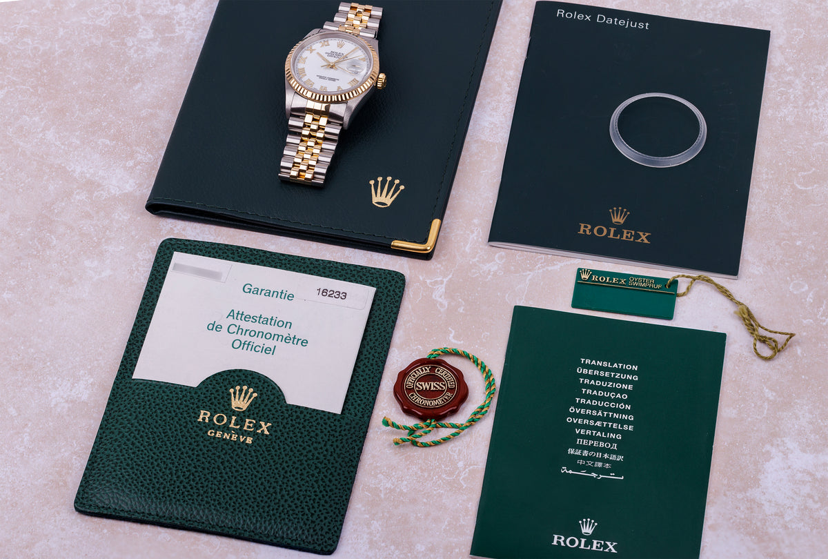 Rolex DateJust 36mm | REF. 16233 | White Roman Numeral Dial | Stainless Steel & 18k Yellow Gold | Box & Papers | 2003