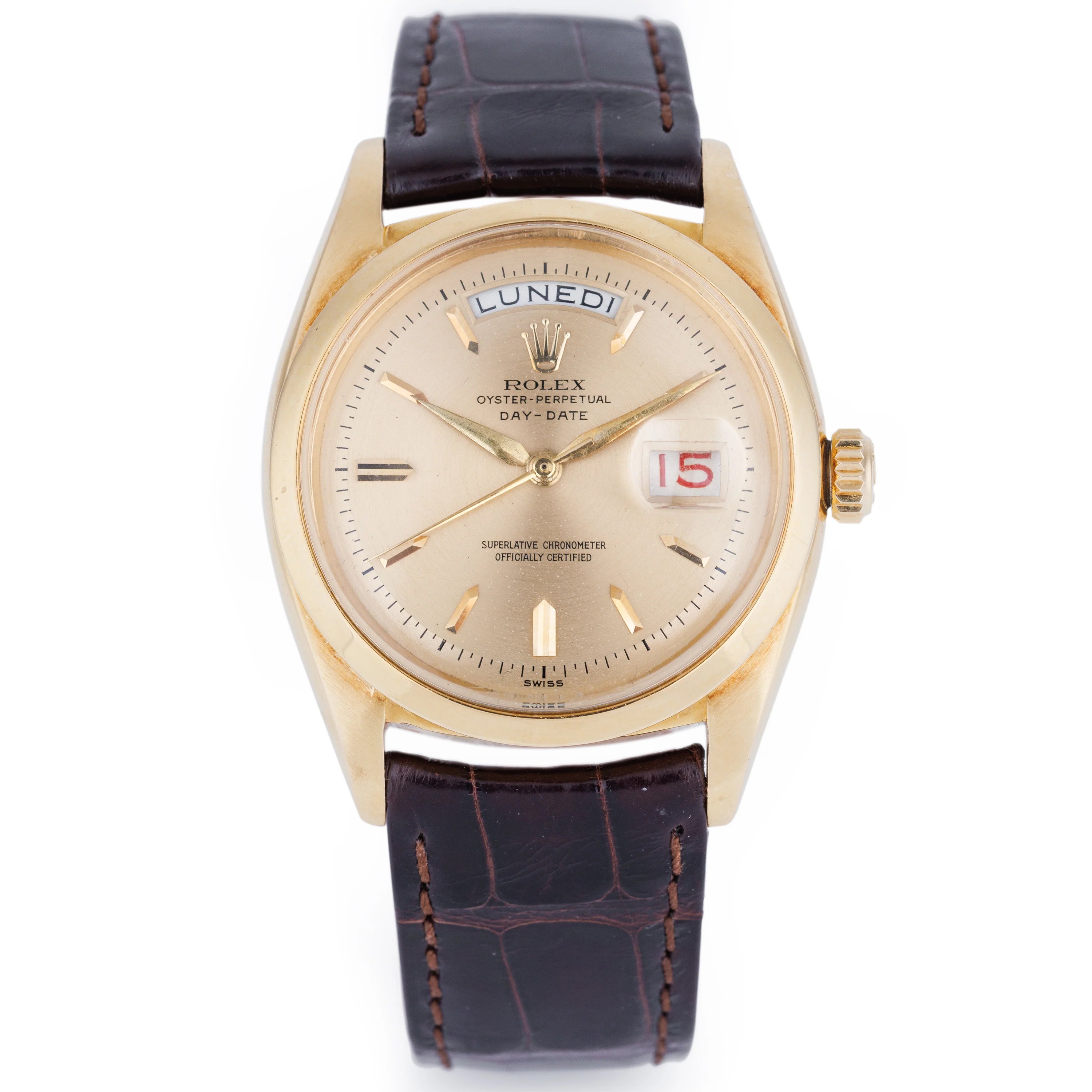 Rare Rolex Day-Date | REF. 6612 | Champagne Dial 'Leaf-Hands' | Red Date Disc | 18k Yellow Gold | 1957