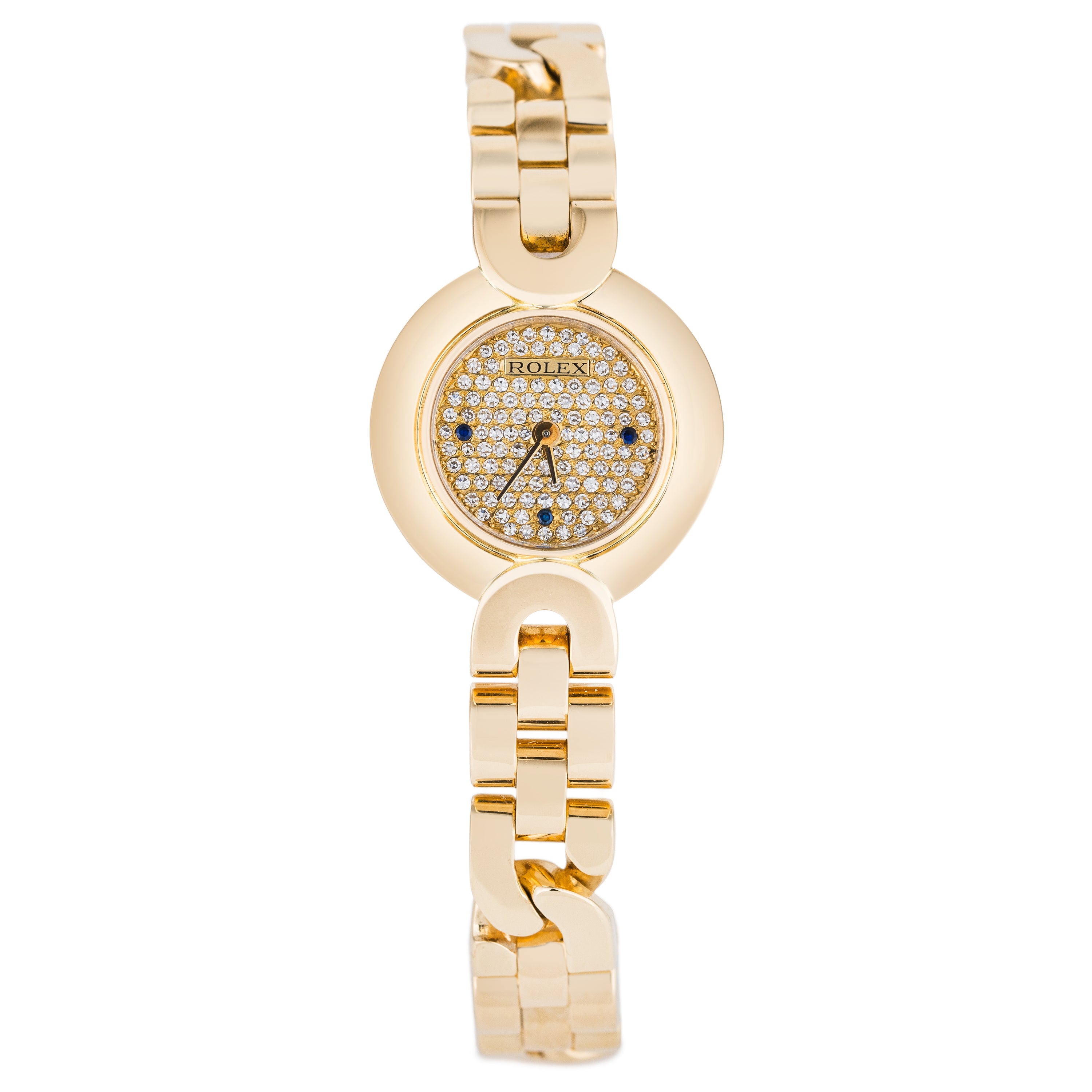 Rare Rolex Cellini | REF. 2294 | Pavé Diamond & Sapphire Dial | 18k Yellow Gold | 21mm | Box & Papers | 1987