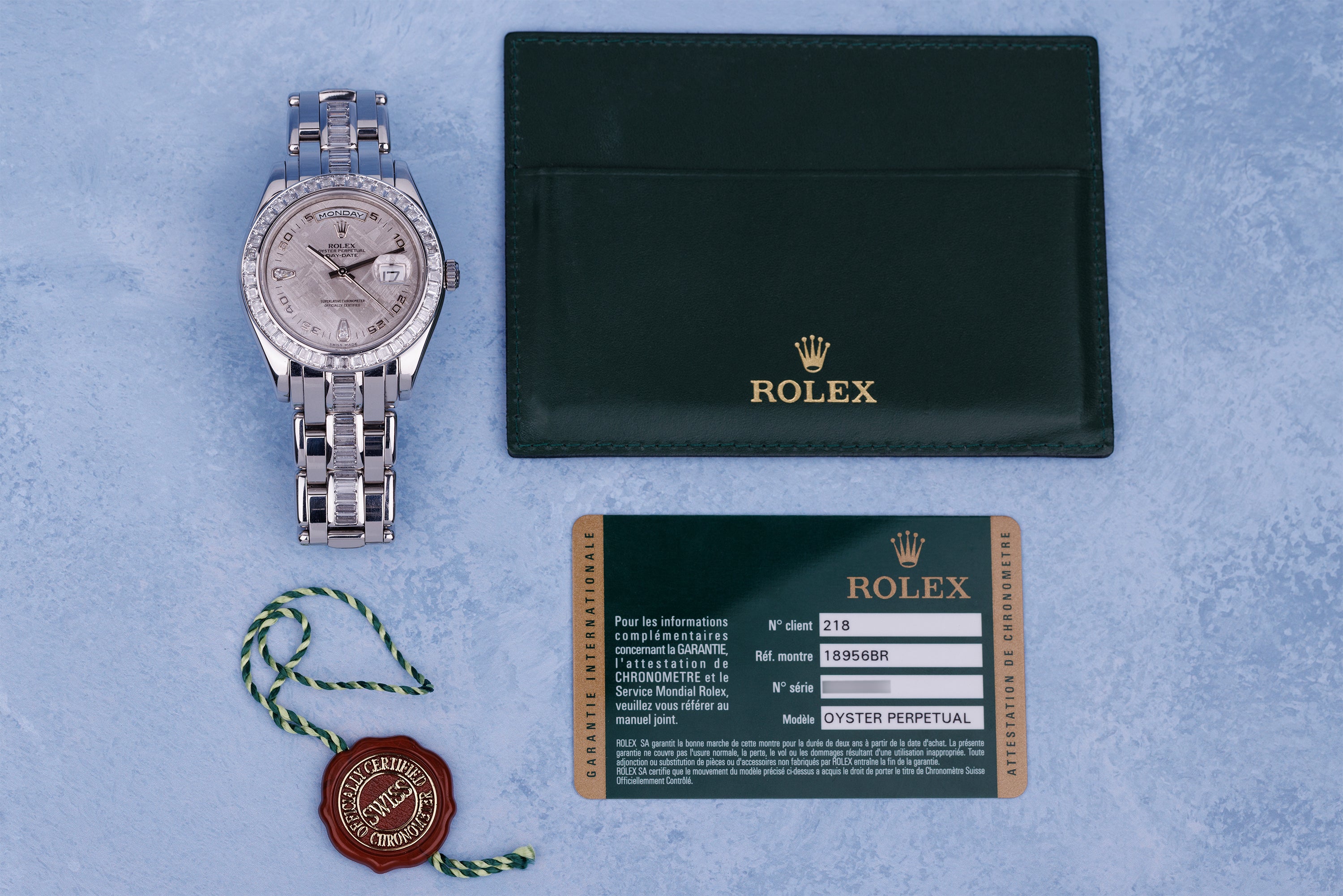 Rolex Day-Date Masterpiece 39mm | REF. 18956BR | Platinum | Meteorite Dial | Baguette-Cut Diamond Bezel & Bracelet | Box & Papers | 2007