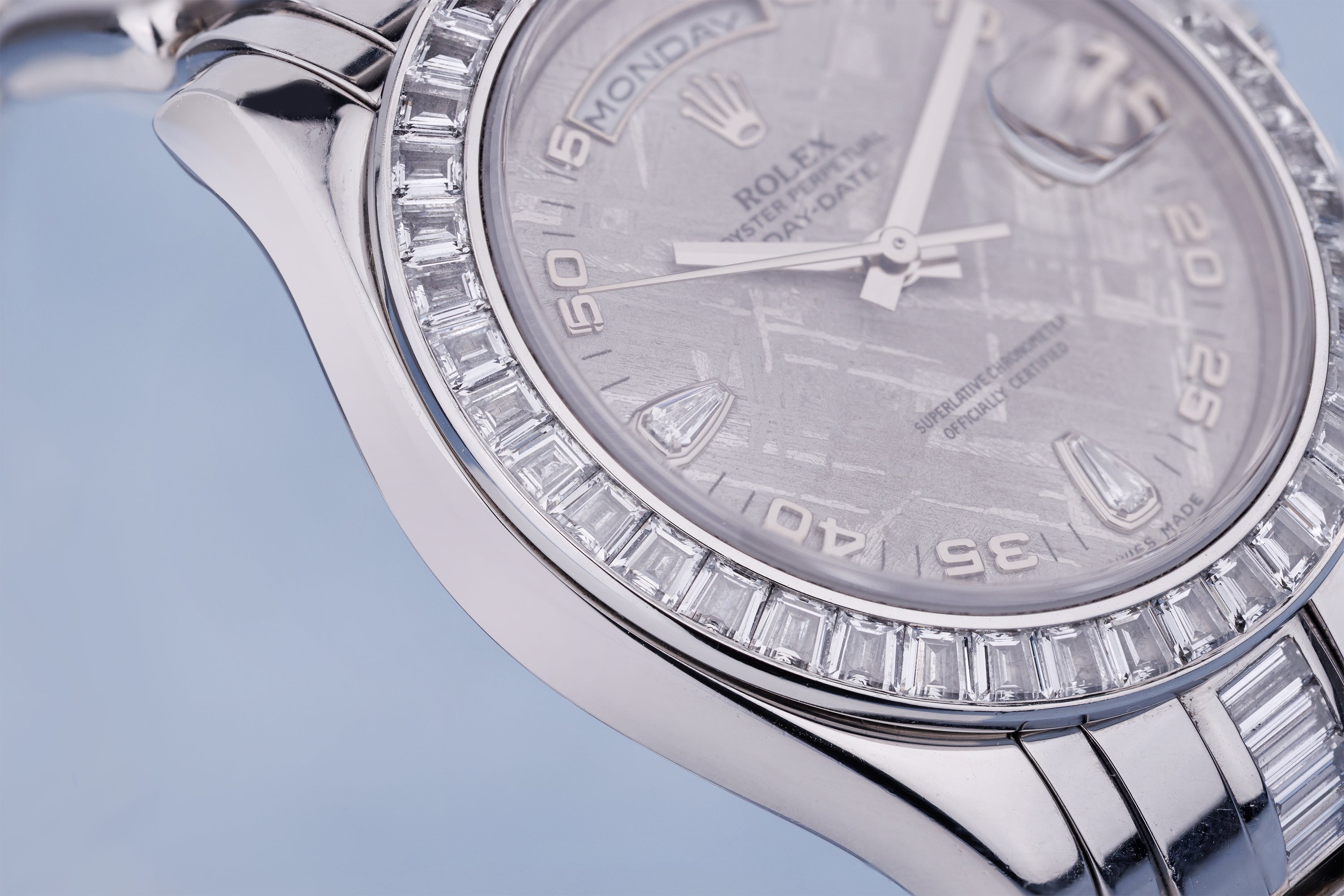 Rolex Day-Date Masterpiece 39mm | REF. 18956BR | Platinum | Meteorite Dial | Baguette-Cut Diamond Bezel & Bracelet | Box & Papers | 2007
