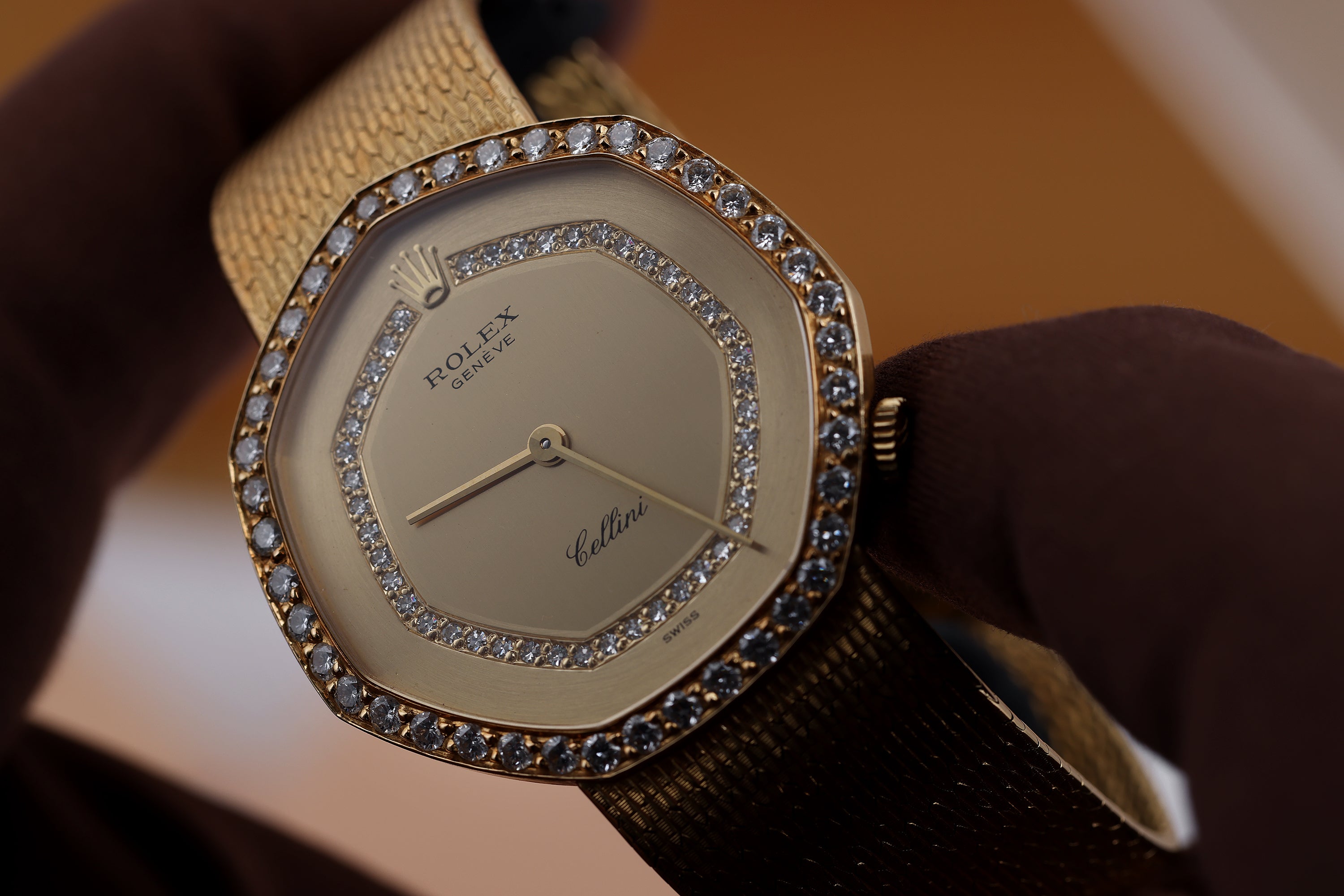 Ultra Rare Heptagon-Shaped Rolex Cellini | REF. 4638 | Diamond Bezel | 33mm | 18k Yellow Gold | Manual Wind | 1981