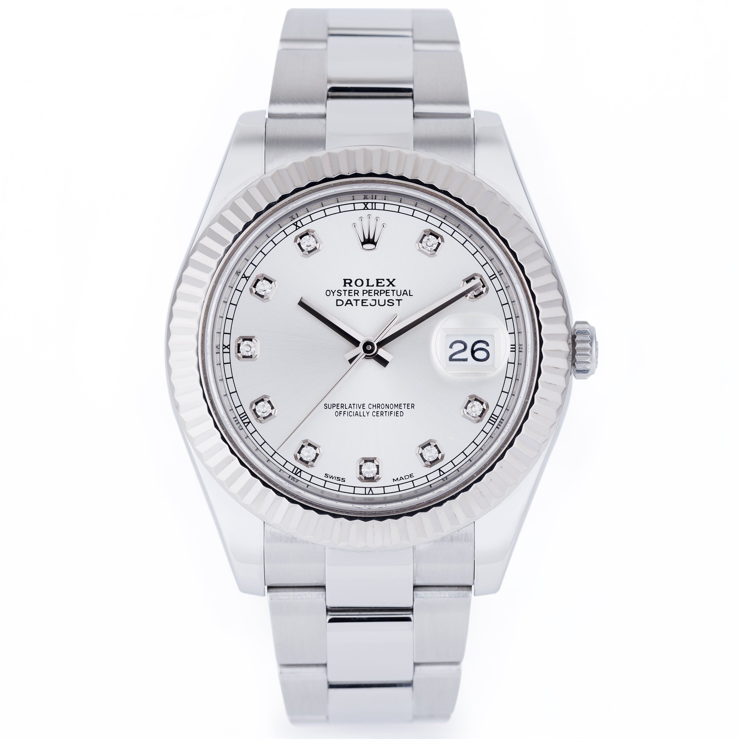 Rolex DateJust 41mm | REF. 116334 | Silver Diamond Dial | Stainless Steel & 18k White Gold Bezel | Box & Papers | 2018