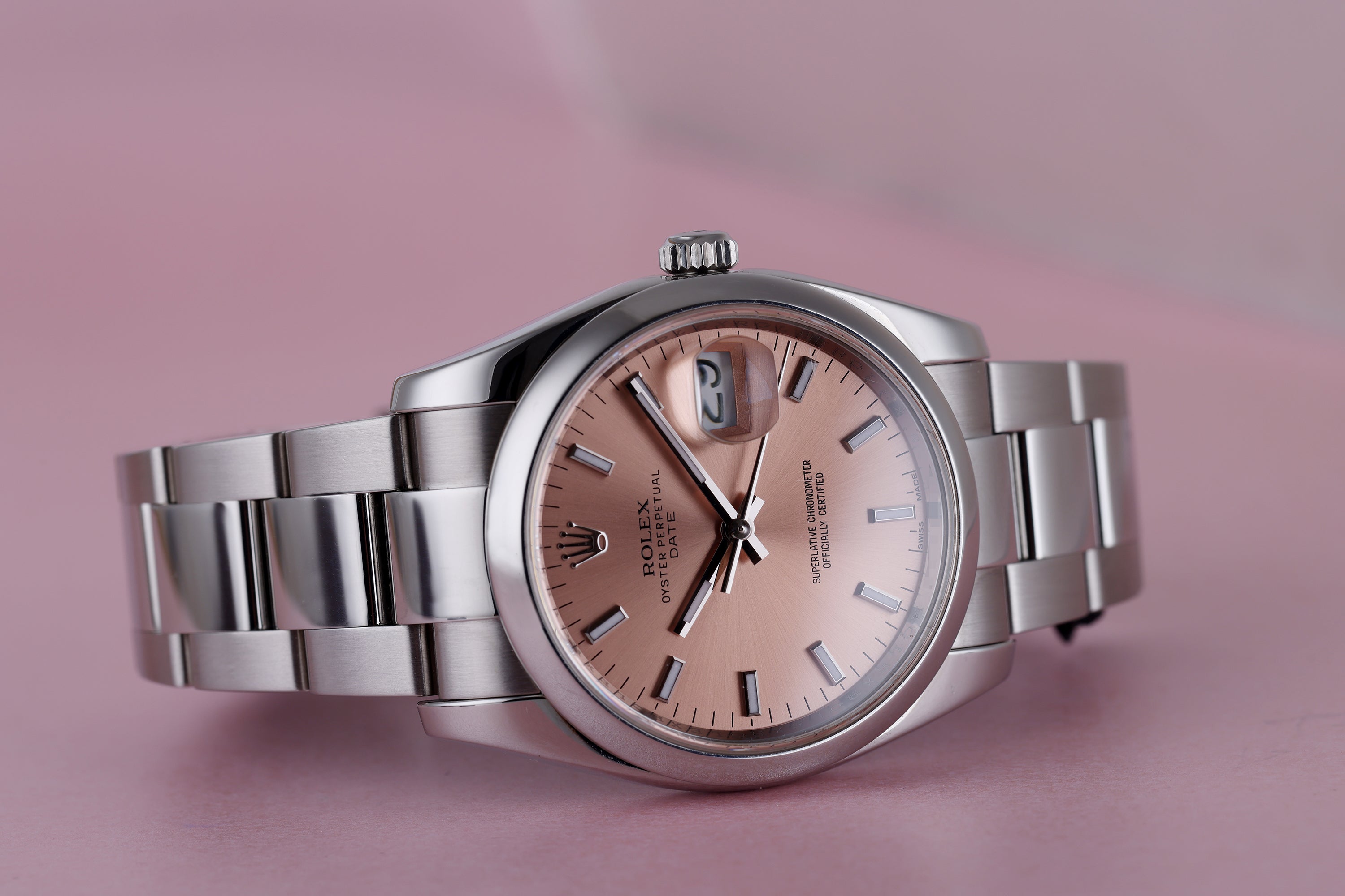 Rolex Date | REF. 115200 | Salmon Pink Dial | Box & Papers | 2015 | Stainless Steel