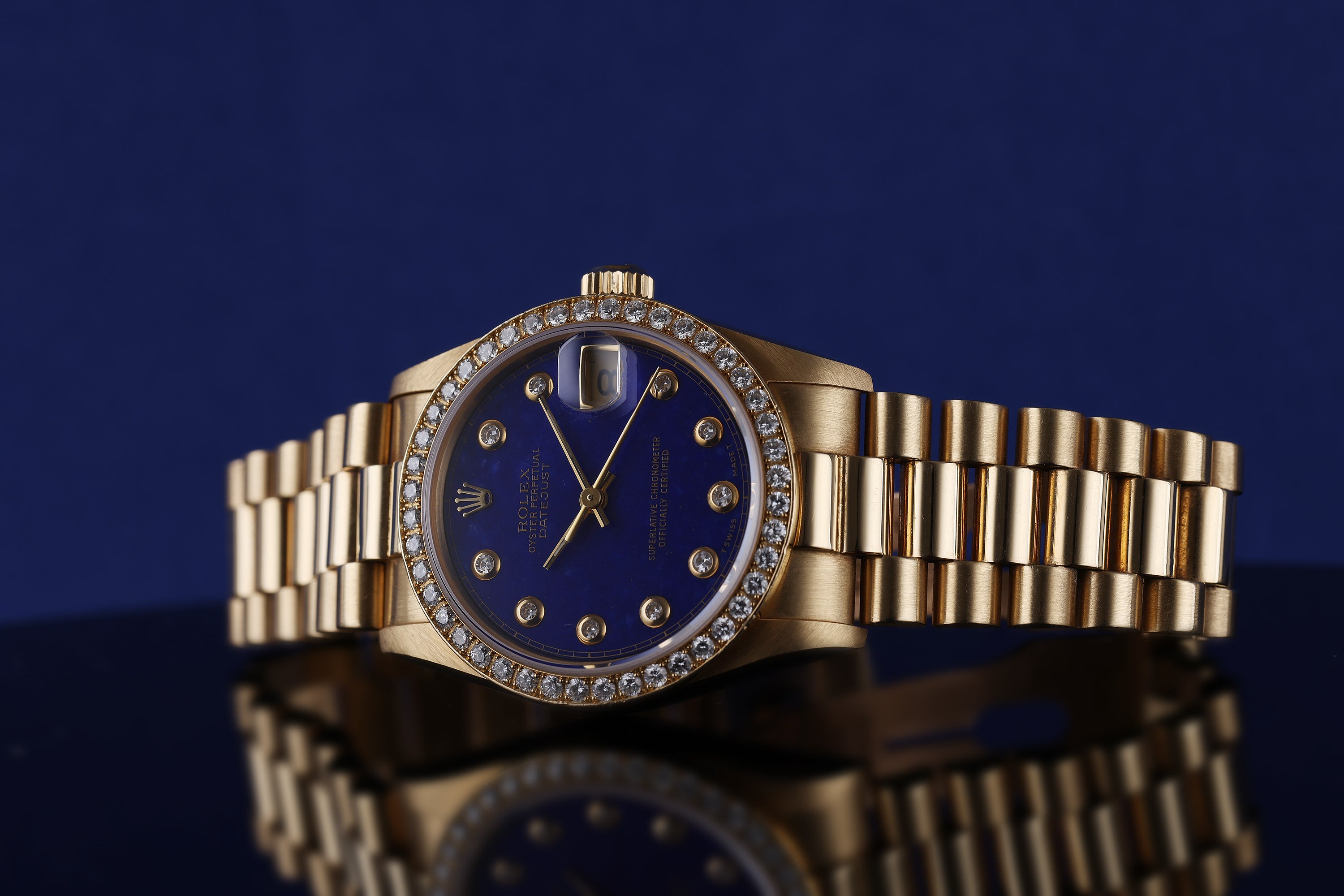 Rare Rolex DateJust Midsize | REF. 68288 | Lapis Lazuli Diamond Dial | 18k Yellow Gold | 1991