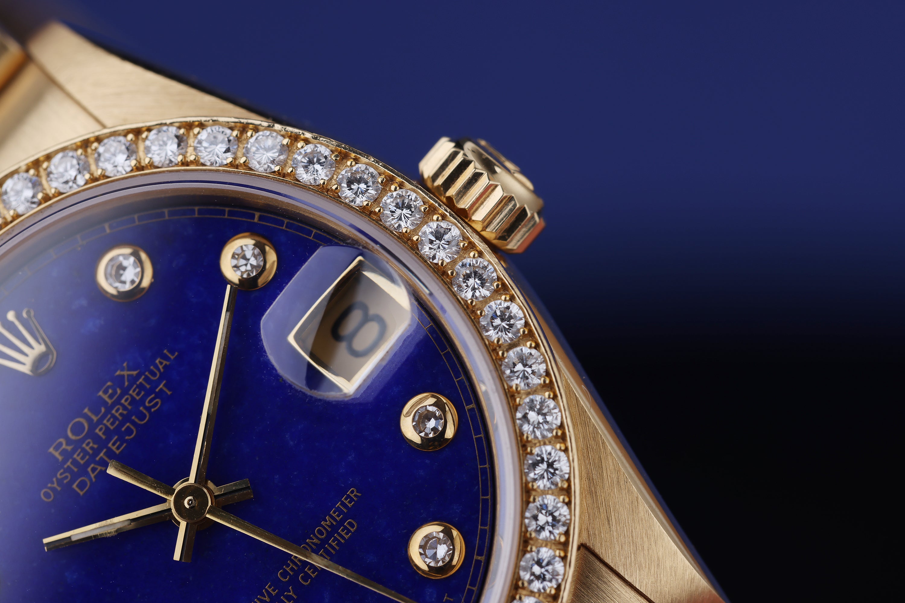Rare Rolex DateJust Midsize | REF. 68288 | Lapis Lazuli Diamond Dial | 18k Yellow Gold | 1991