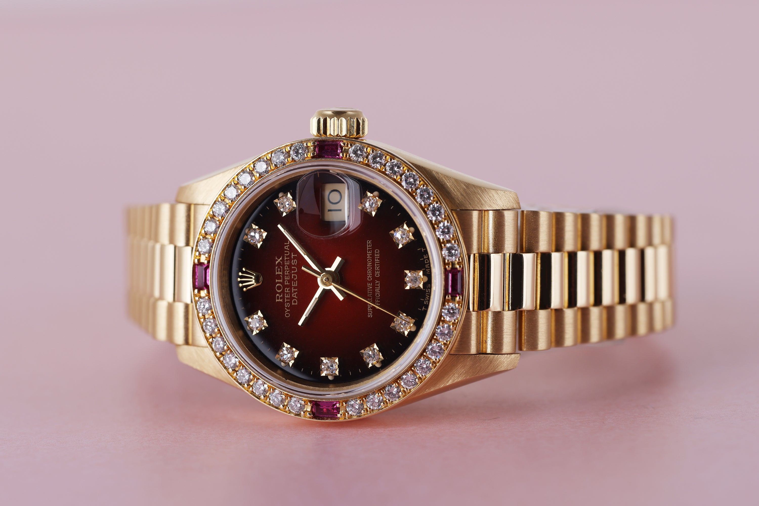 Rolex Lady DateJust | REF. 69068 | Diamond & Ruby Dial Bezel | 18k Yellow Gold | 1993