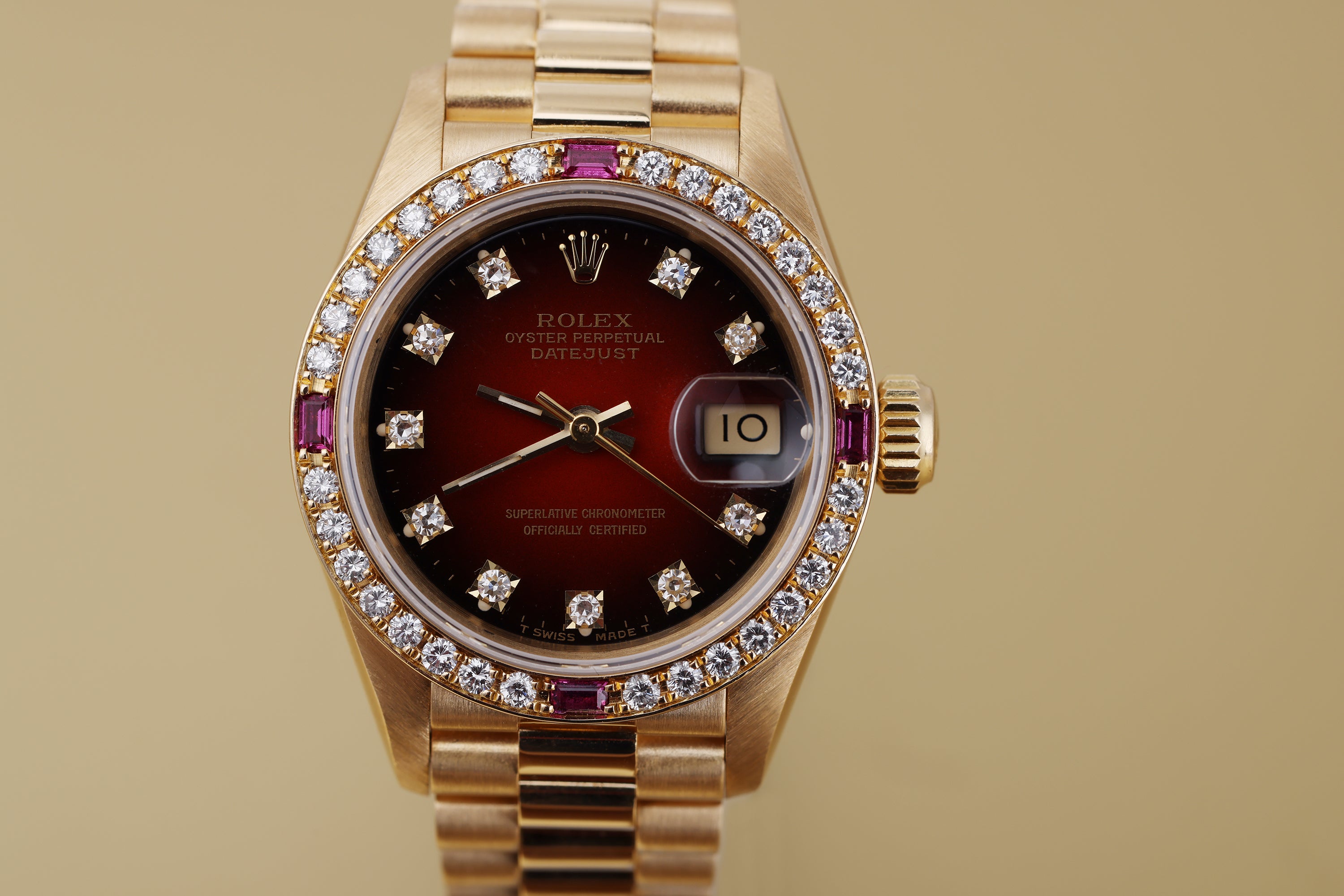 Rolex Lady DateJust | REF. 69068 | Diamond & Ruby Dial Bezel | 18k Yellow Gold | 1993