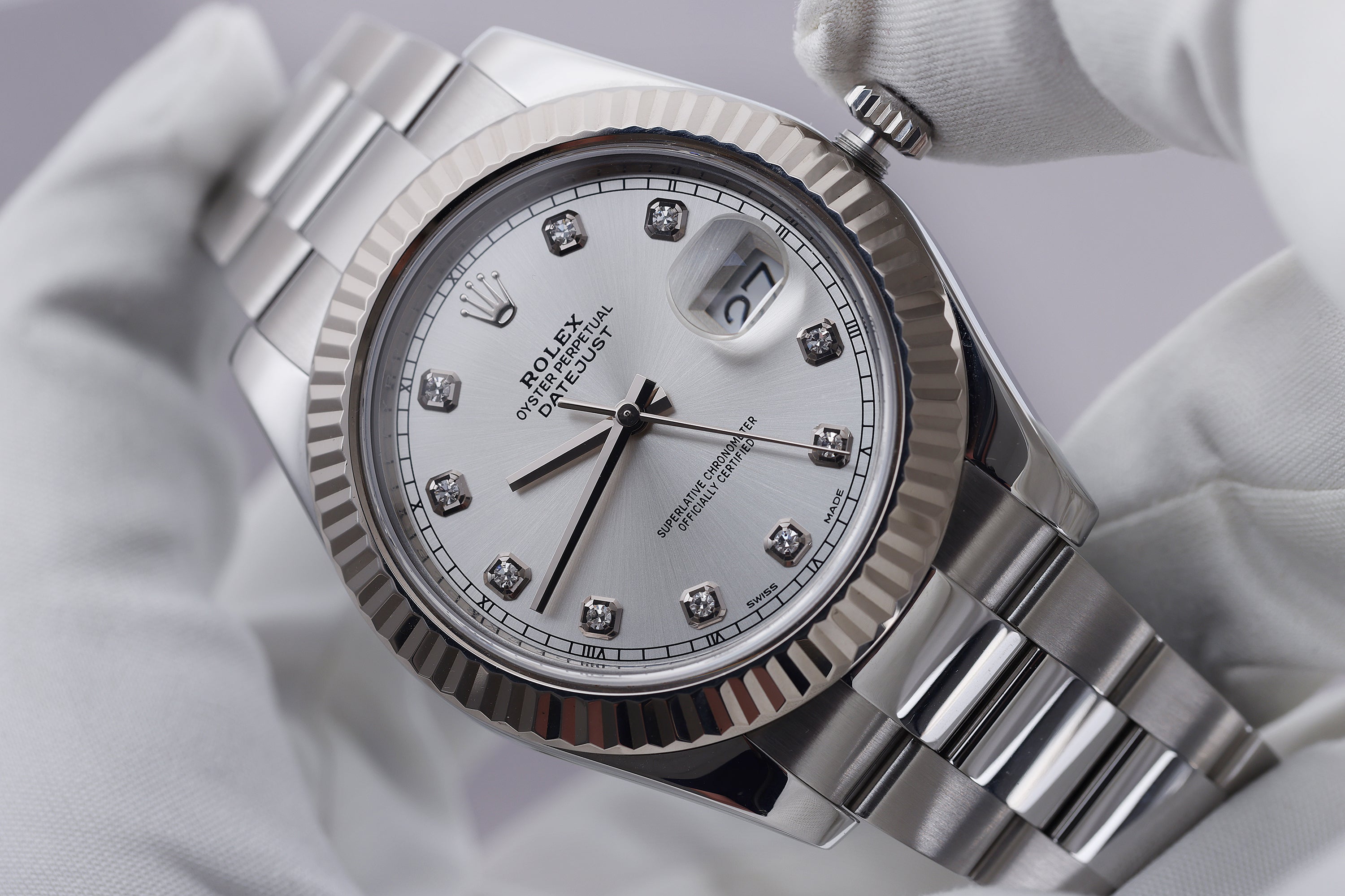 Rolex DateJust 41mm | REF. 116334 | Silver Diamond Dial | Stainless Steel & 18k White Gold Bezel | Box & Papers | 2018