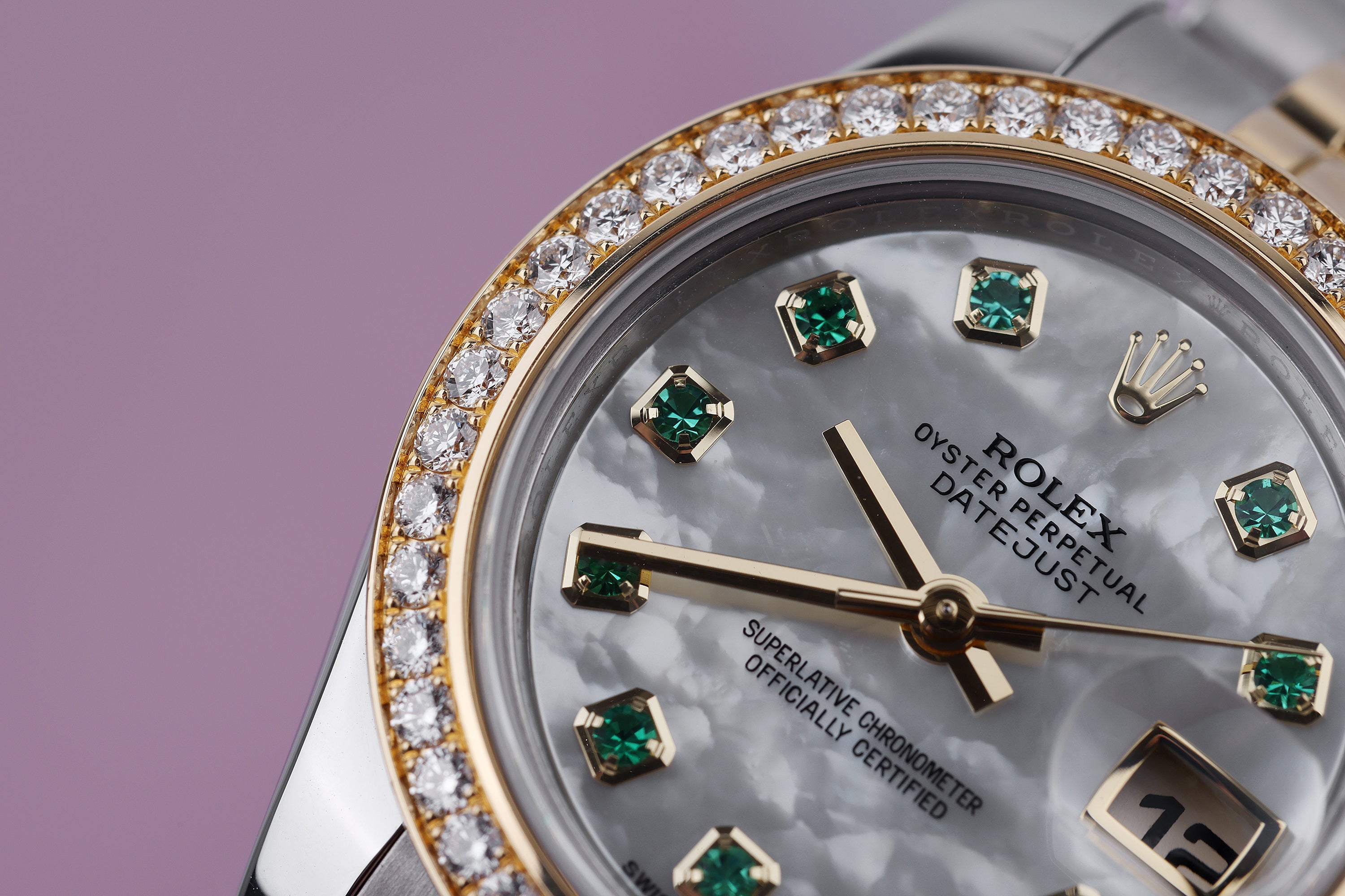 Rolex Lady DateJust | REF. 179383 | Emerald & Mother of Pearl Dial | Diamond Bezel | 26mm | Steel & 18k Yellow Gold | Box & Papers | 2018