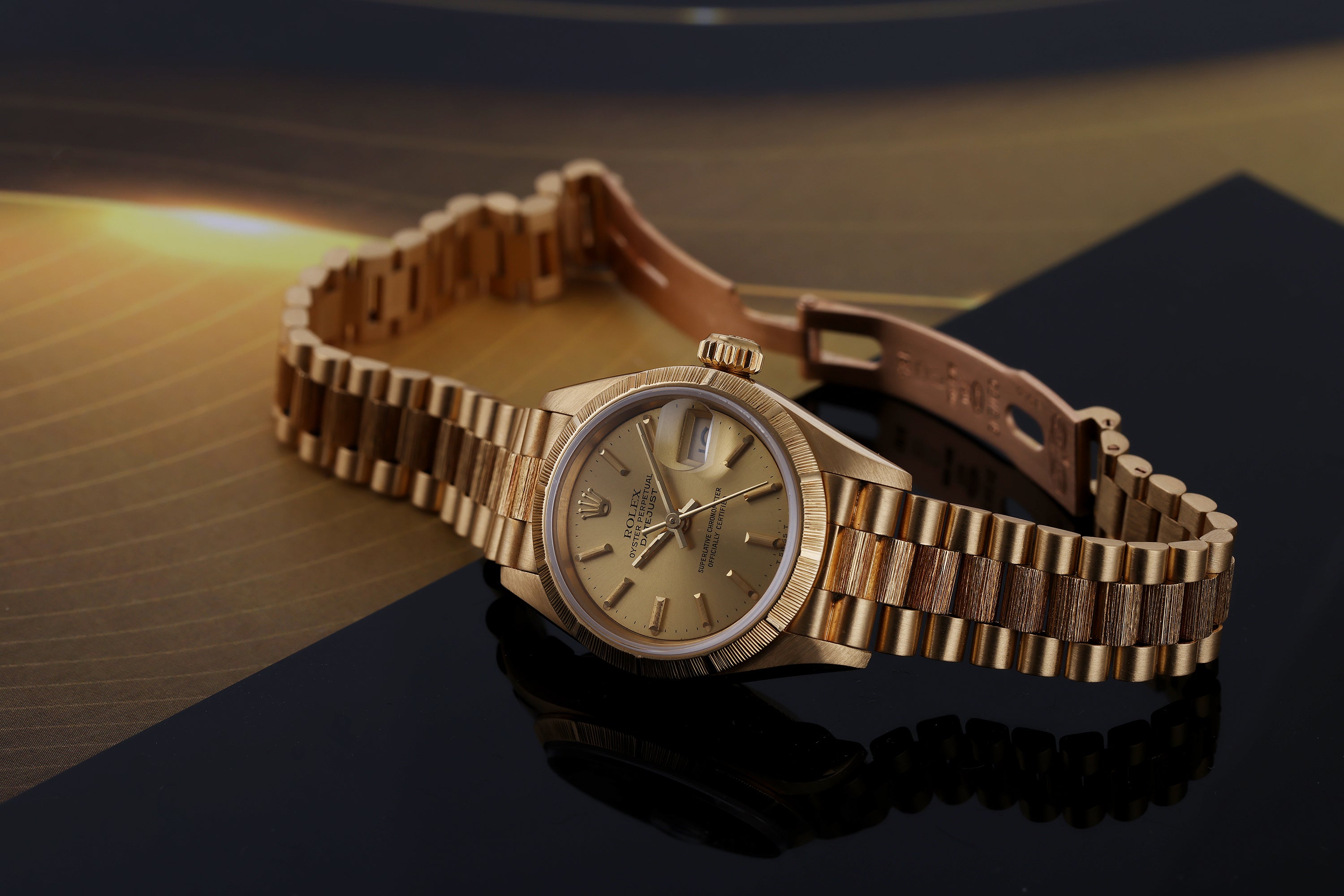 Rolex Lady DateJust | Bark Finish | REF. 69278 | Gold Dial | 18k Yellow Gold | 1989