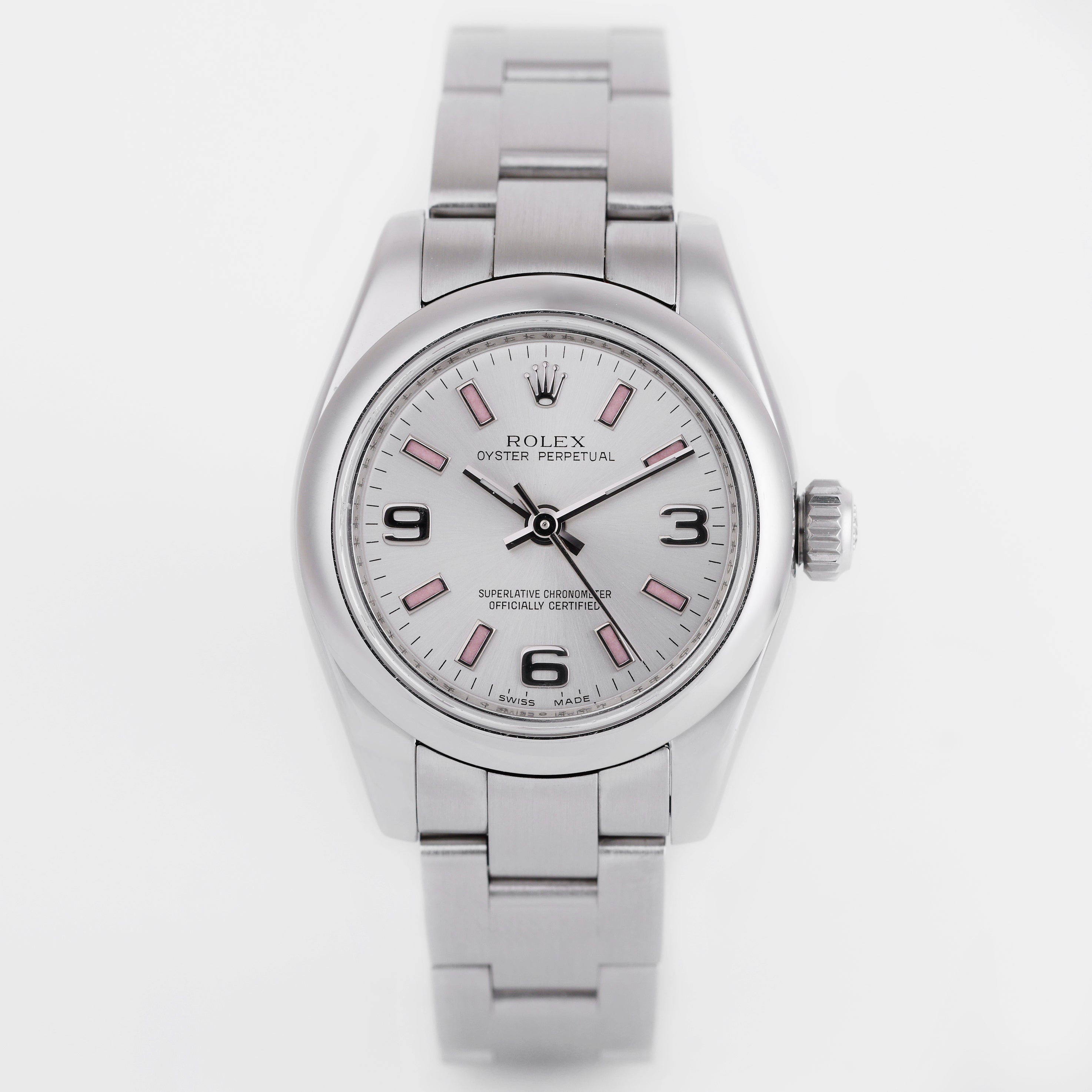 Rolex Lady Oyster Perpetual 26mm | REF. 176200 | Silver Dial with Pink Batons | Stainless Steel | 2007