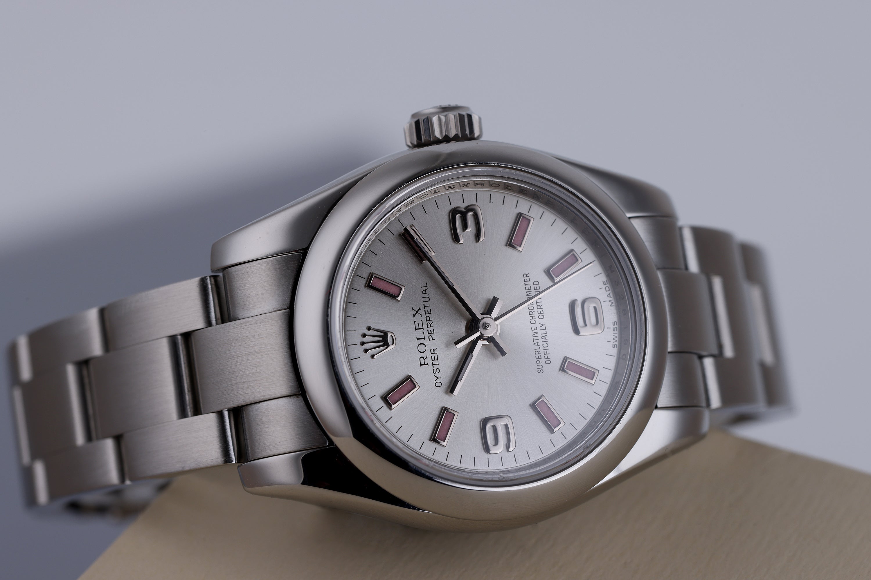 Rolex Lady Oyster Perpetual 26mm | REF. 176200 | Silver Dial with Pink Batons | Stainless Steel | 2007