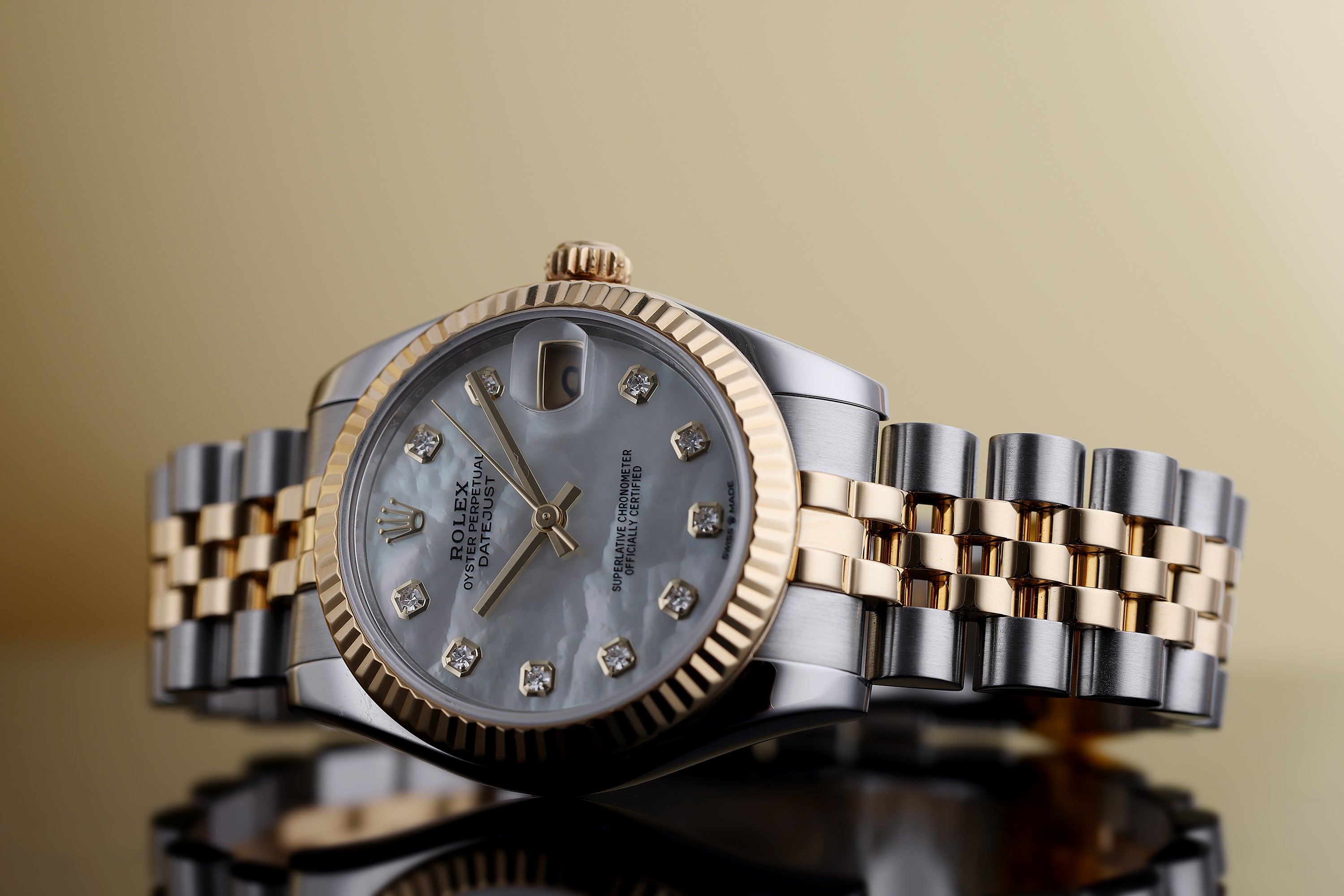 Rolex Midsize DateJust | REF. 178273 | Mother of Pearl Diamond Dial | 31mm | Stainless Steel & 18k Yellow Gold | Box & Papers | 2016