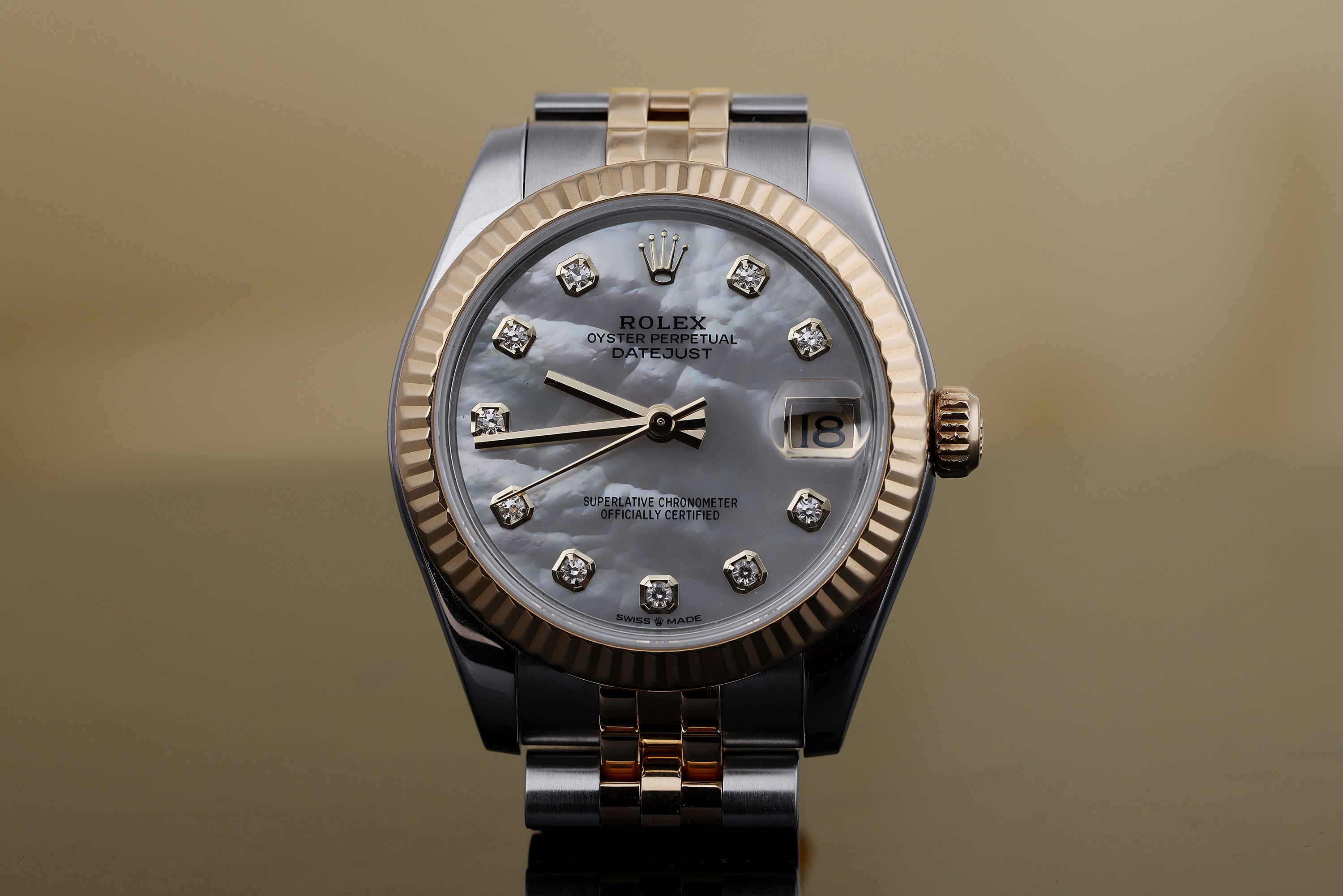 Rolex Midsize DateJust | REF. 178273 | Mother of Pearl Diamond Dial | 31mm | Stainless Steel & 18k Yellow Gold | Box & Papers | 2016