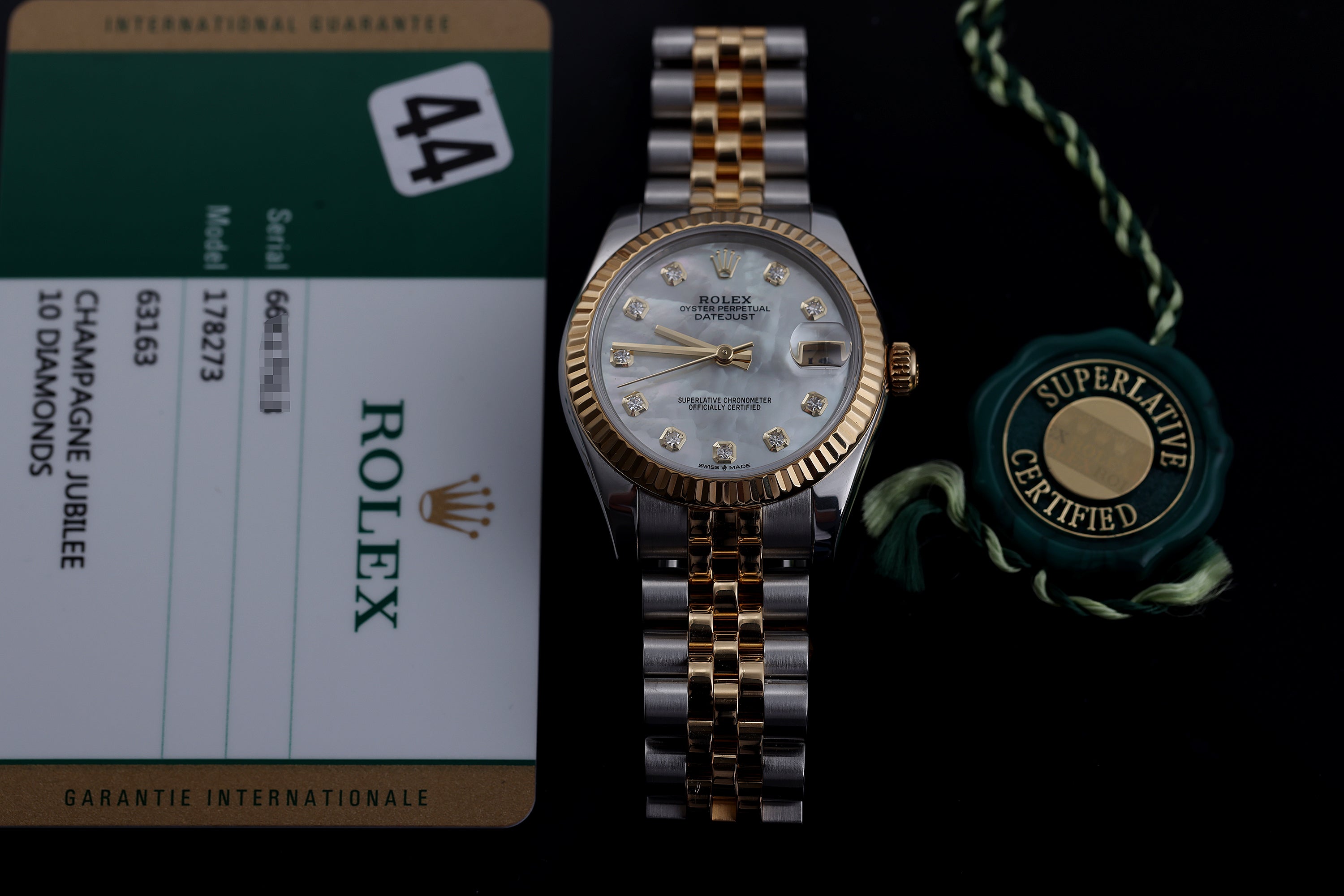 Rolex Midsize DateJust | REF. 178273 | Mother of Pearl Diamond Dial | 31mm | Stainless Steel & 18k Yellow Gold | Box & Papers | 2016