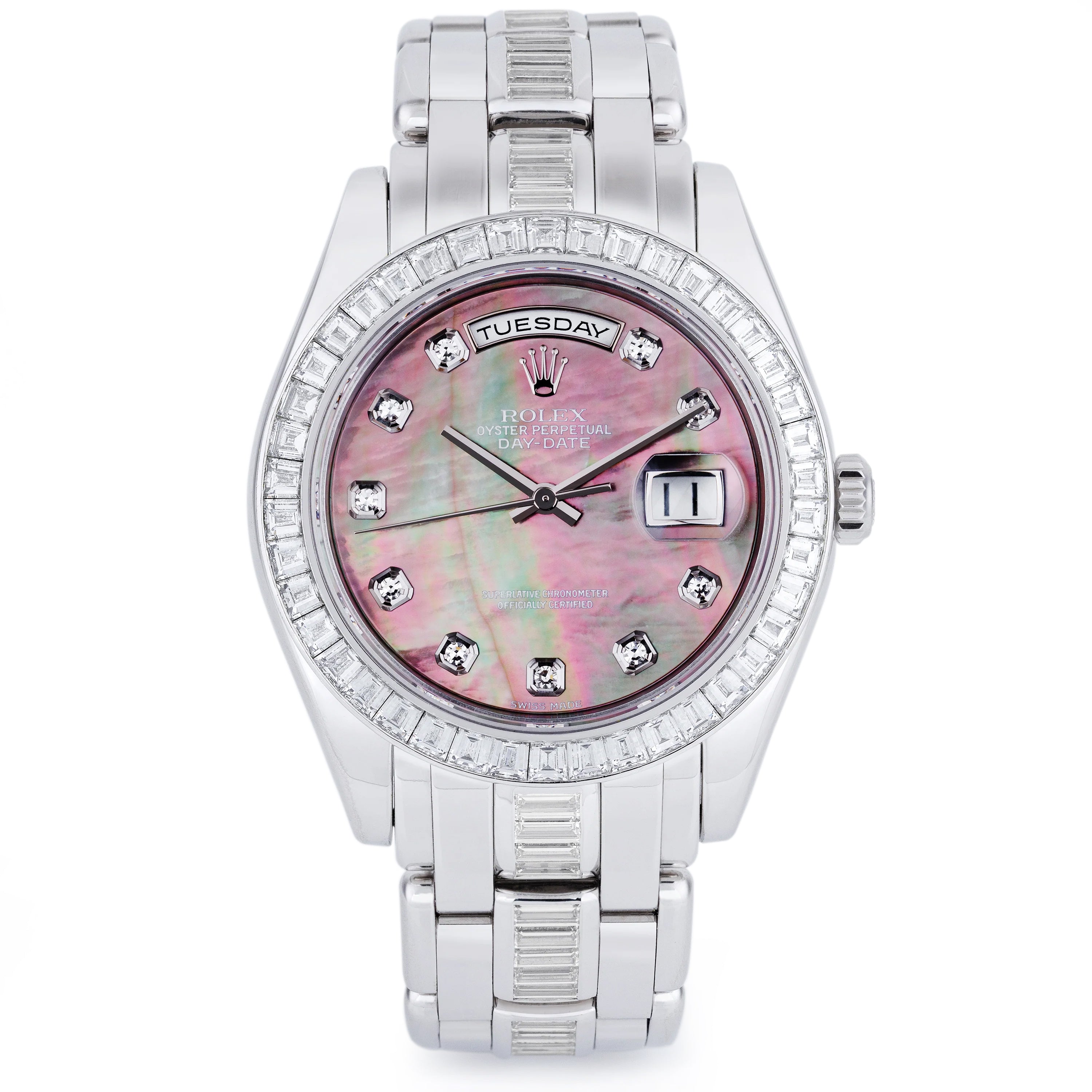 Rolex Day-Date Masterpiece 39 | REF. 18956 | Platinum | Black Mother of Pearl Diamond Dial | Diamond Bezel & Bracelet | 2000