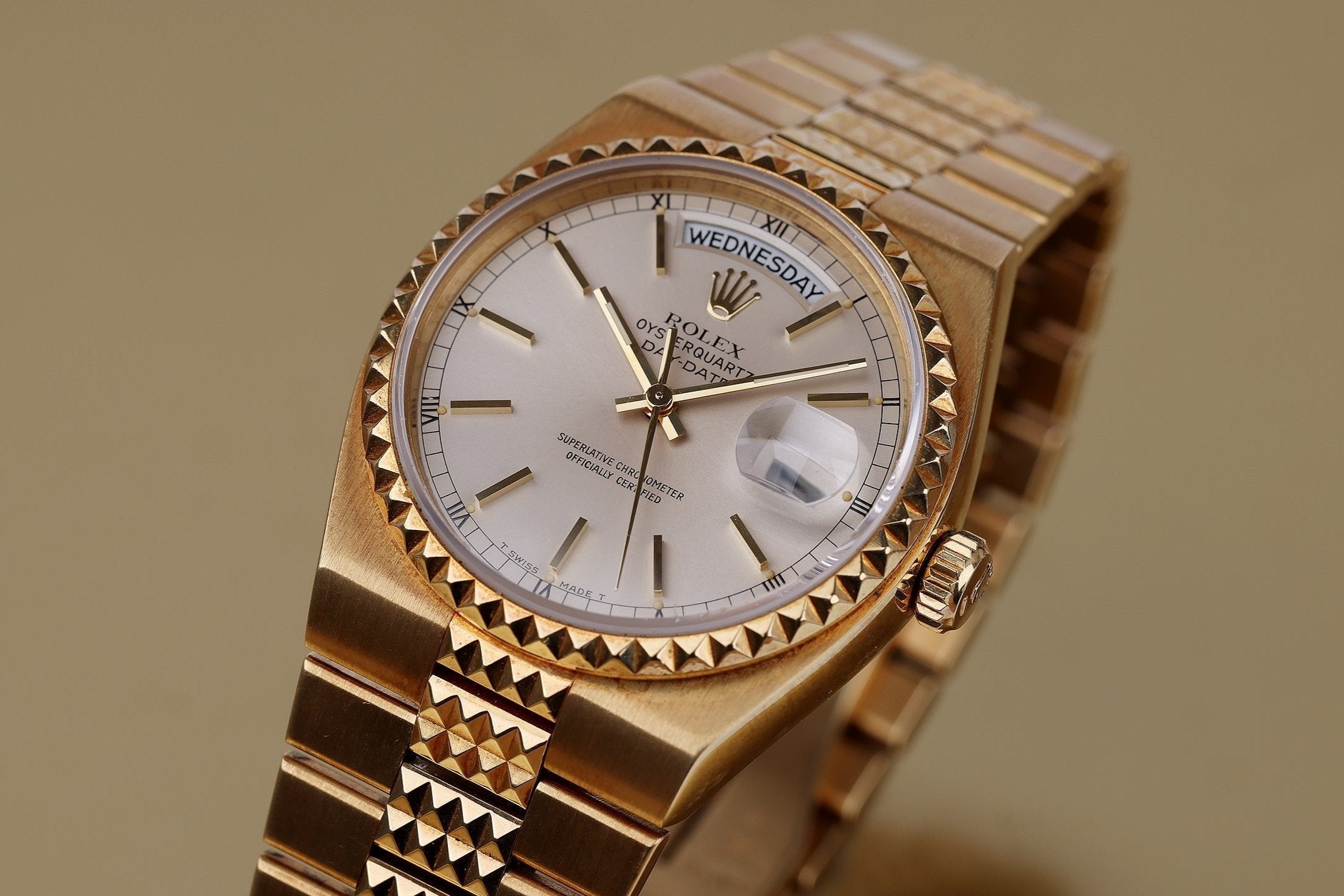 Rolex Day-Date Quartz 'Pyramid' | REF. 19028 | Silver Dial | 18k Yellow Gold | 1986