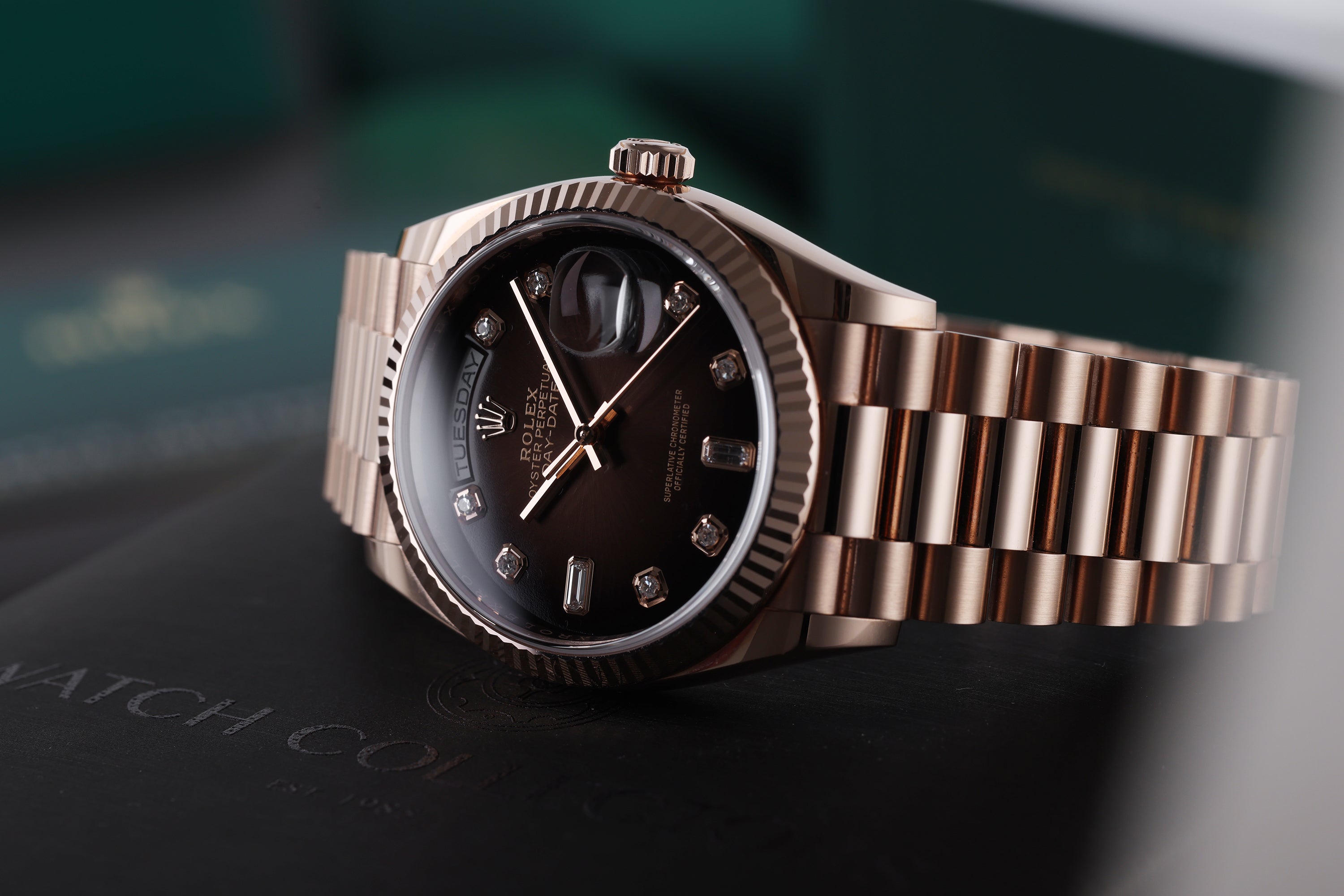 Rolex Day-Date | REF. 128235 | Brown Ombré Diamond Dial | 36mm | 18k Rose Gold | Box & Papers | 2021