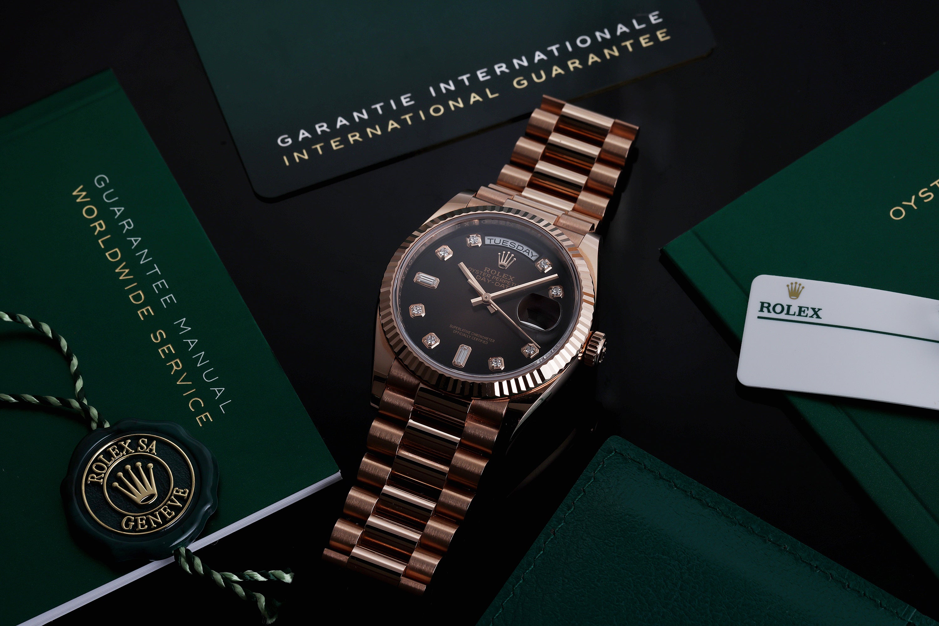 Rolex Day-Date | REF. 128235 | Brown Ombré Diamond Dial | 36mm | 18k Rose Gold | Box & Papers | 2021