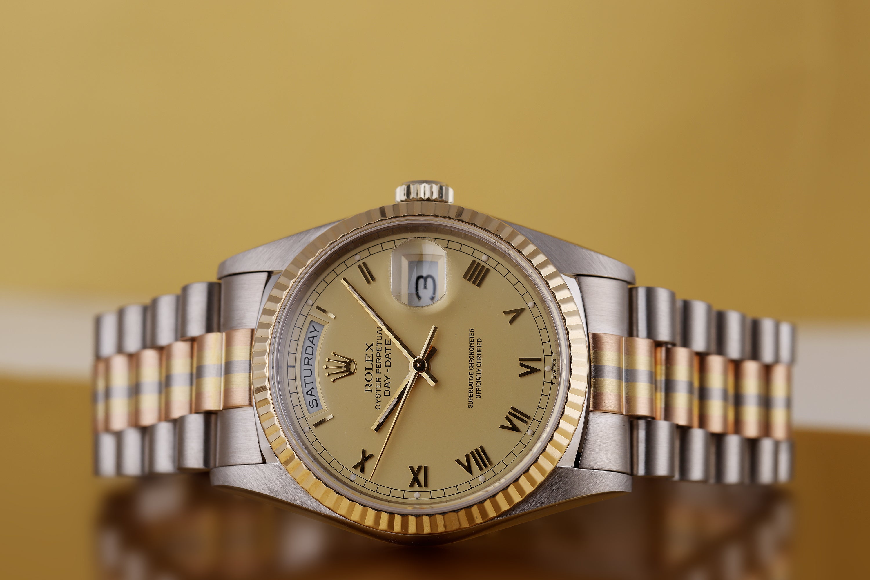 Rolex Day-Date | REF. 18239B | Honey Golden Dial | 18k Three Colour Gold | 1989