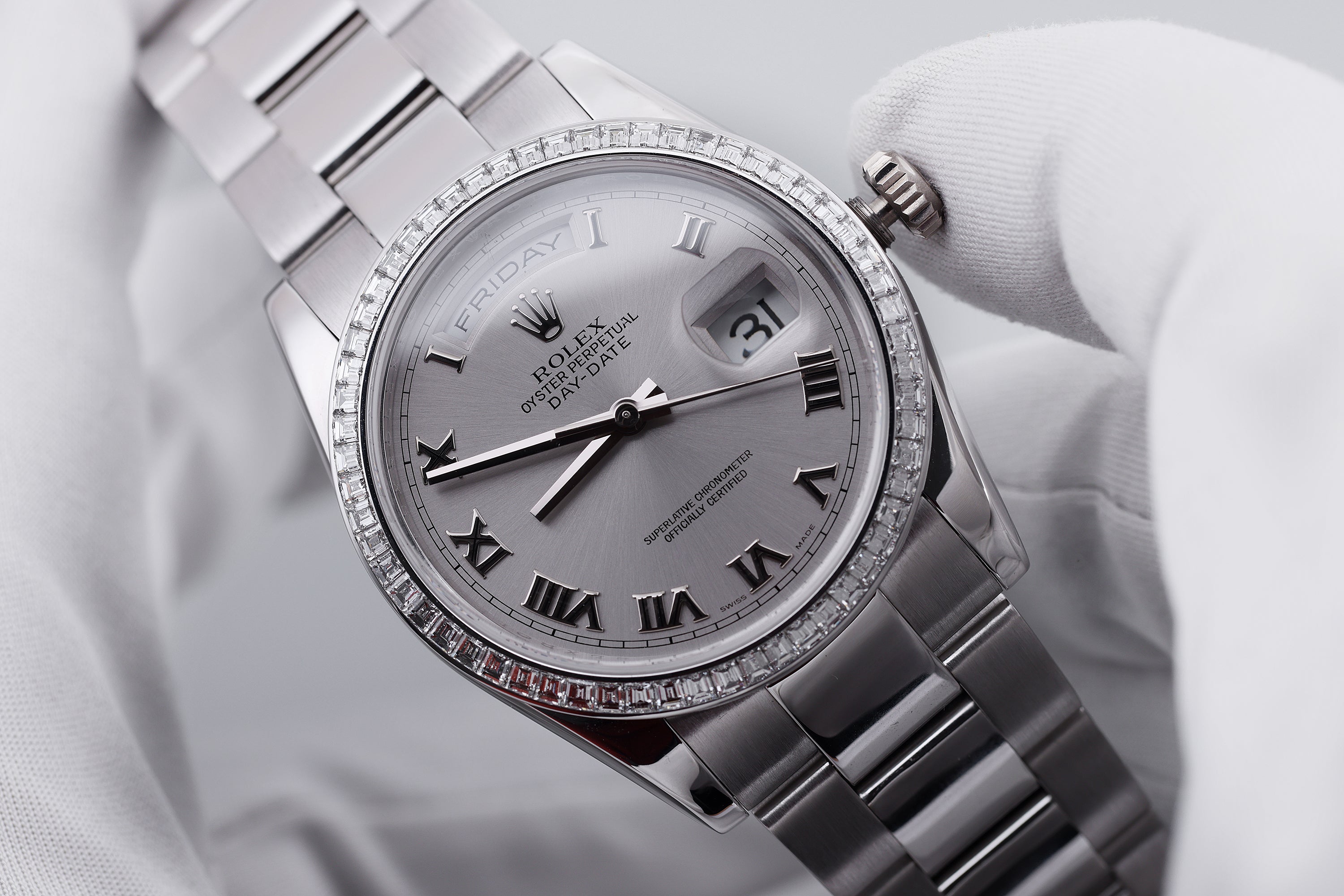 Rolex Day-Date | REF. 118399 | Baguette Diamond Bezel | 36mm | 18k White Gold | 2007-2008