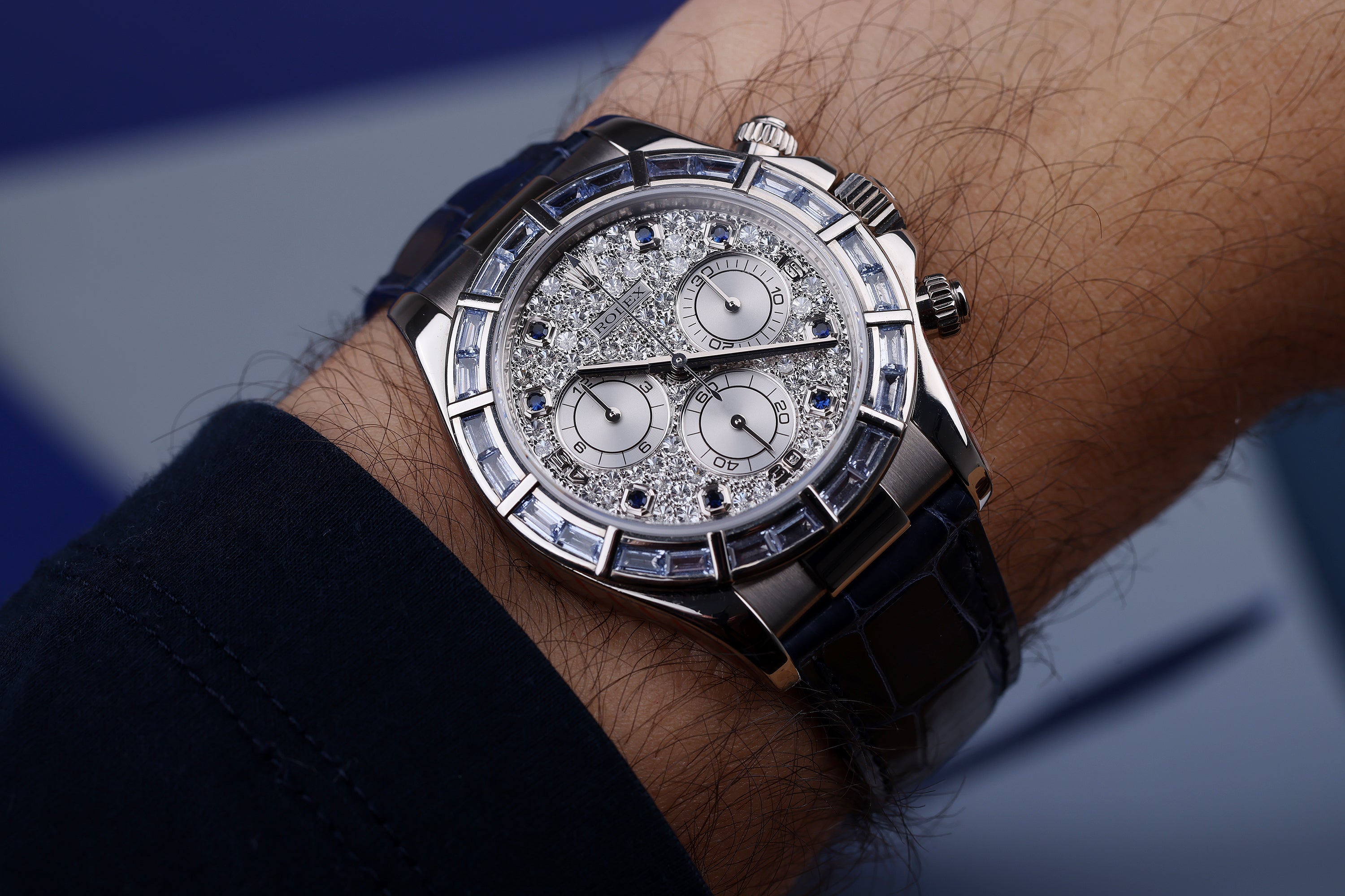 Rare Rolex Daytona | Sapphire Baguette Bezel & Hours | Pavè Diamond Dial | REF. 116589SACI | 18k White Gold | 2020 Rolex Service Papers