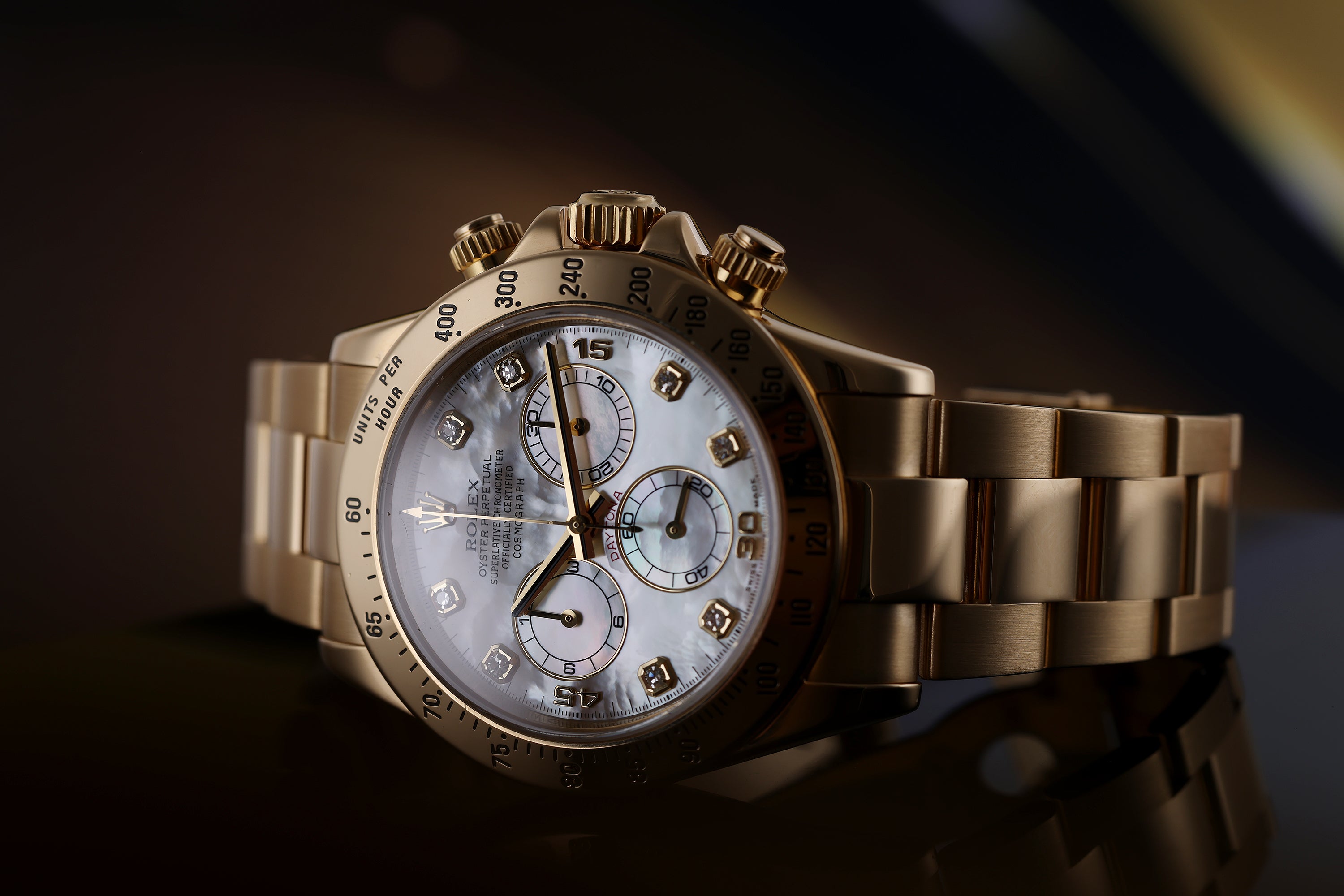 Rolex Daytona | REF. 116528 | White Mother of Pearl Diamond Dial | Box & Papers | 18k Yellow Gold | 2007