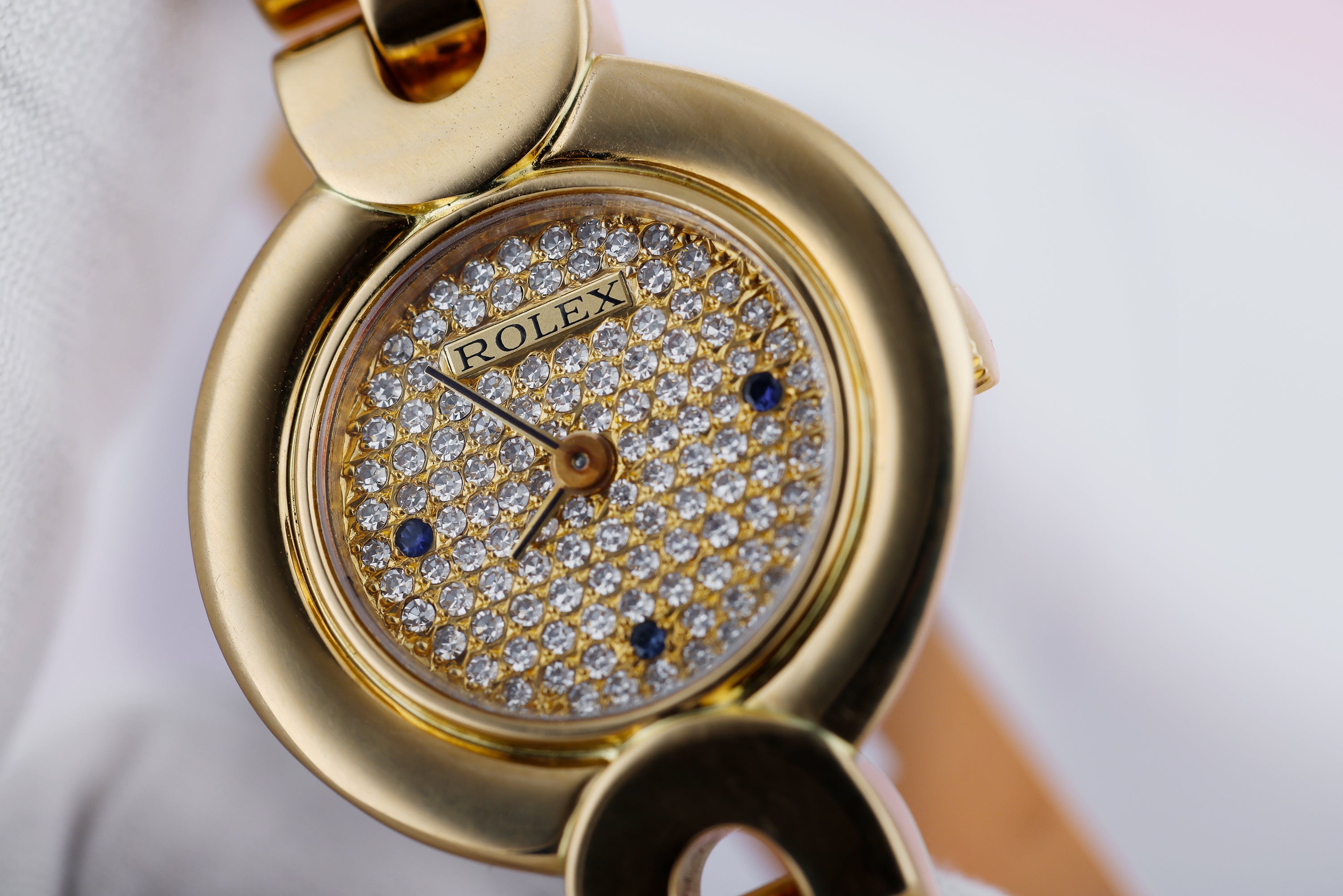 Rare Rolex Cellini | REF. 2294 | Pavé Diamond & Sapphire Dial | 18k Yellow Gold | 21mm | Box & Papers | 1987