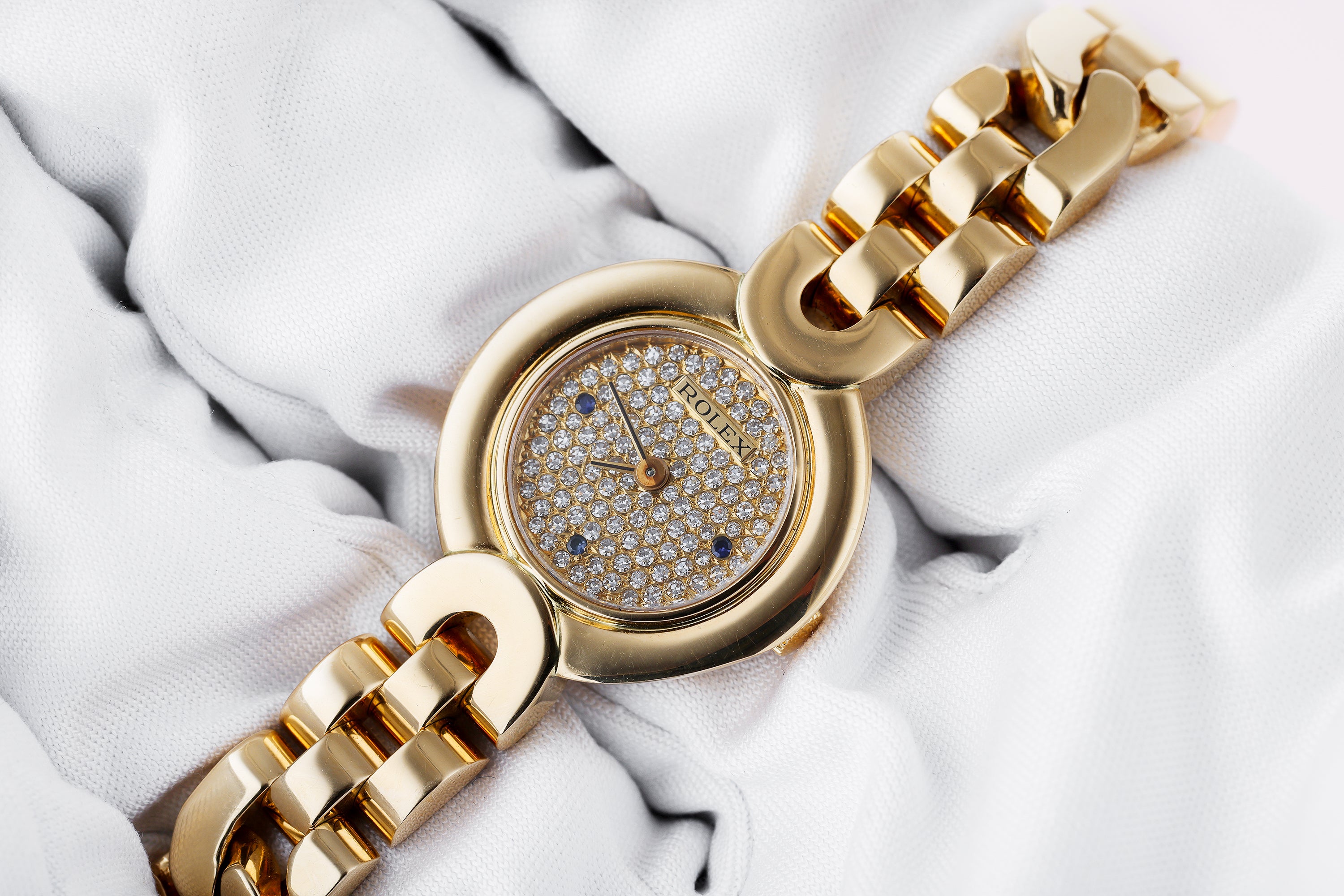 Rare Rolex Cellini | REF. 2294 | Pavé Diamond & Sapphire Dial | 18k Yellow Gold | 21mm | Box & Papers | 1987