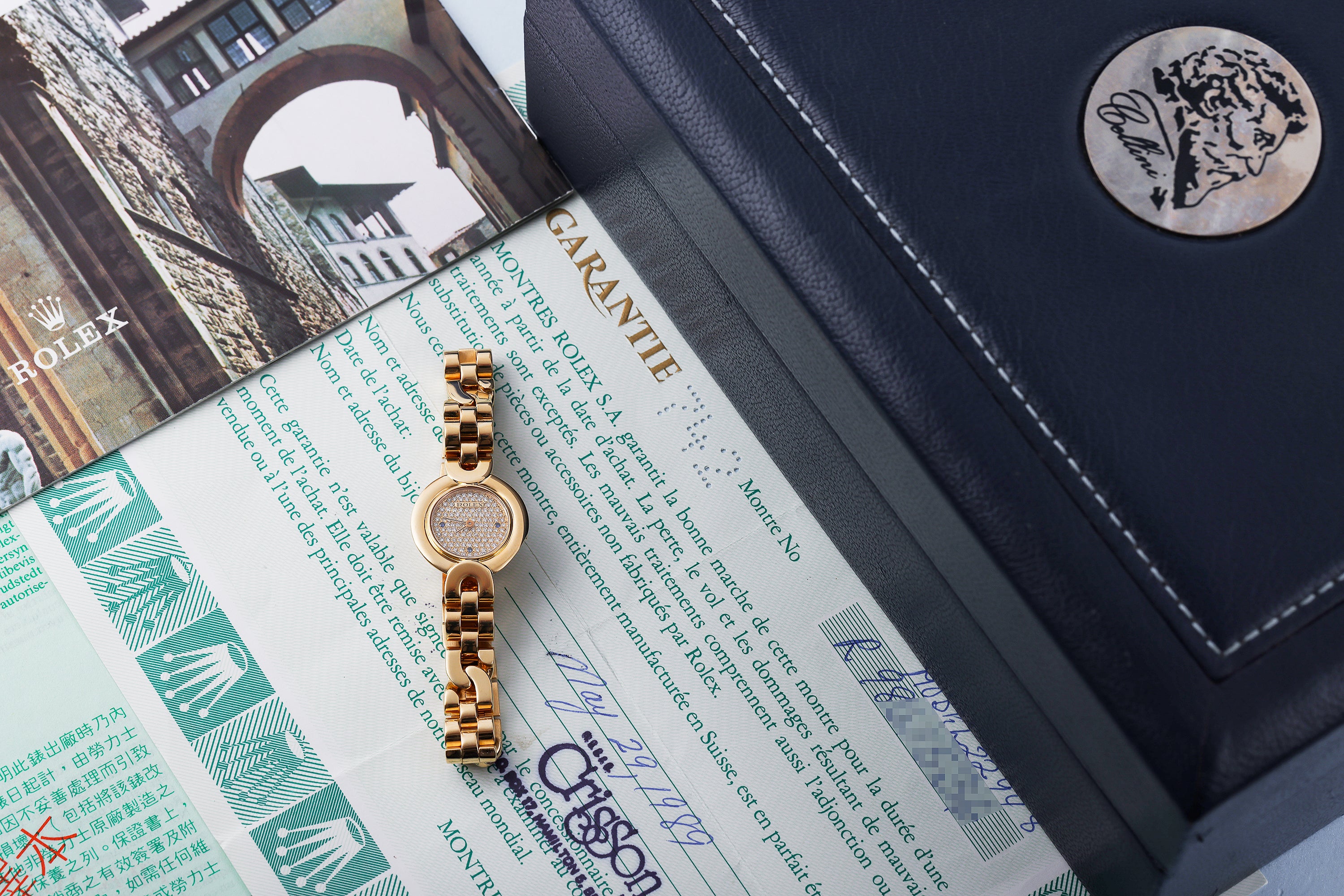 Rare Rolex Cellini | REF. 2294 | Pavé Diamond & Sapphire Dial | 18k Yellow Gold | 21mm | Box & Papers | 1987