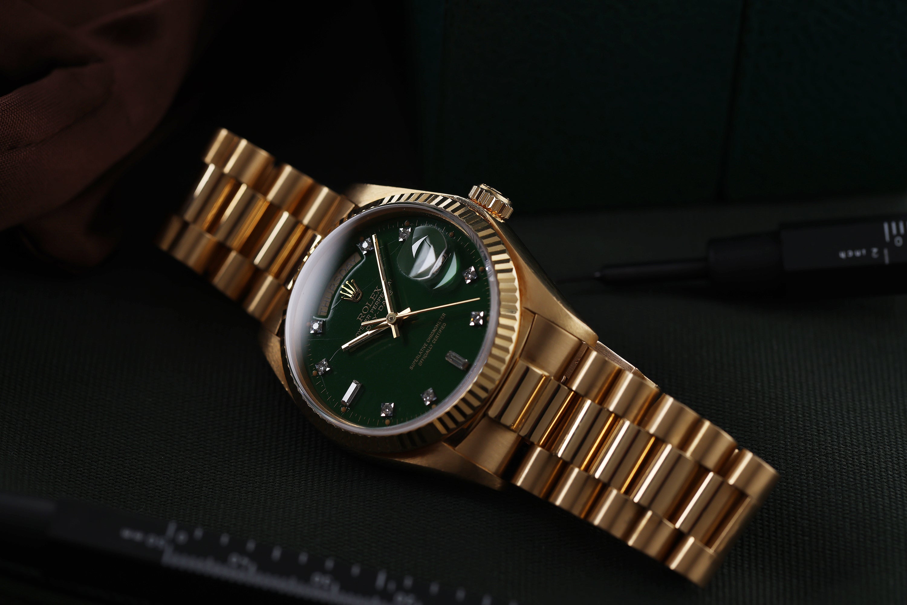 Rolex Day-Date | Green Stella Diamond Dial | REF. 18038 | Gold Dial | 18k Yellow Gold | 1979