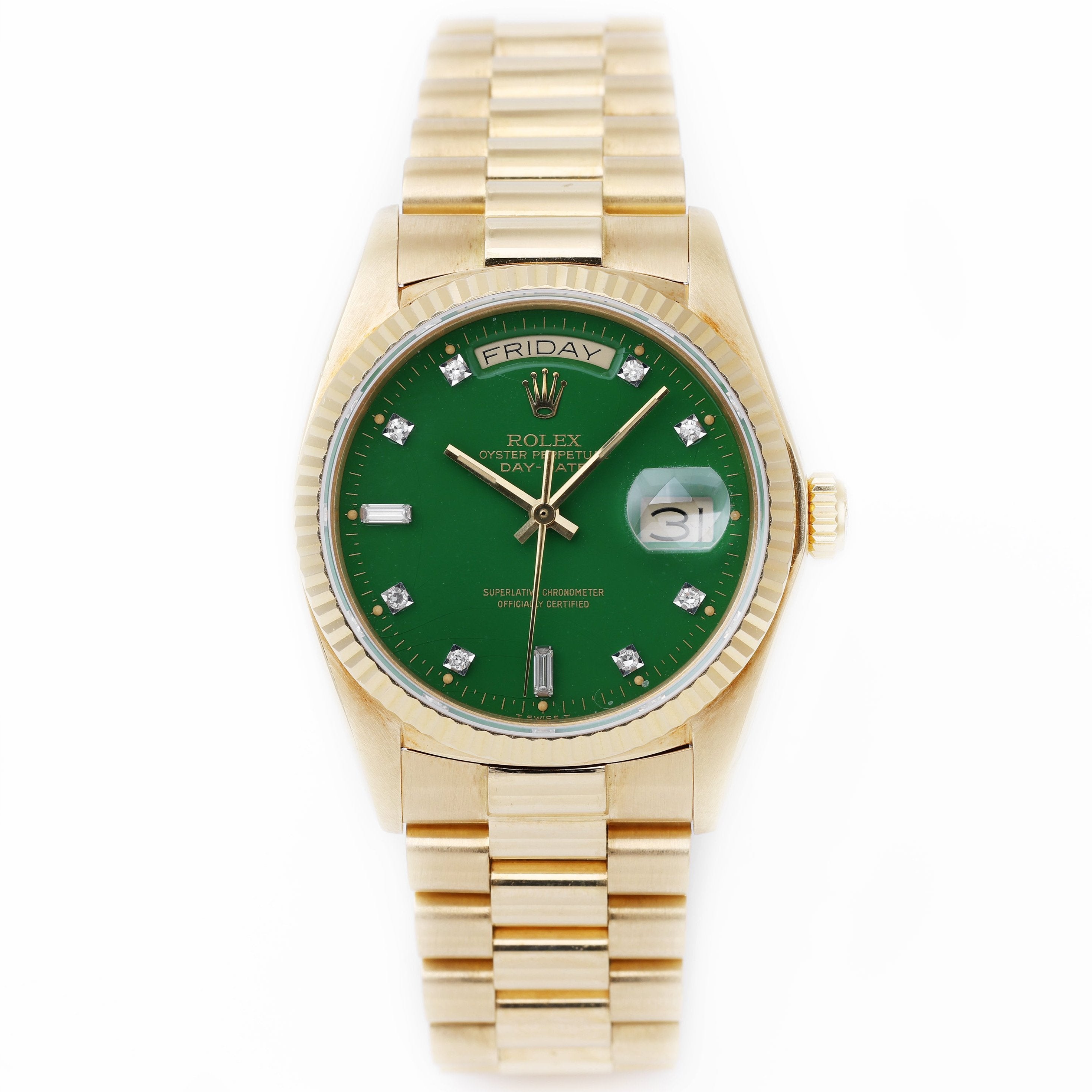 Rolex Day-Date | Green Stella Diamond Dial | REF. 18038 | Gold Dial | 18k Yellow Gold | 1979