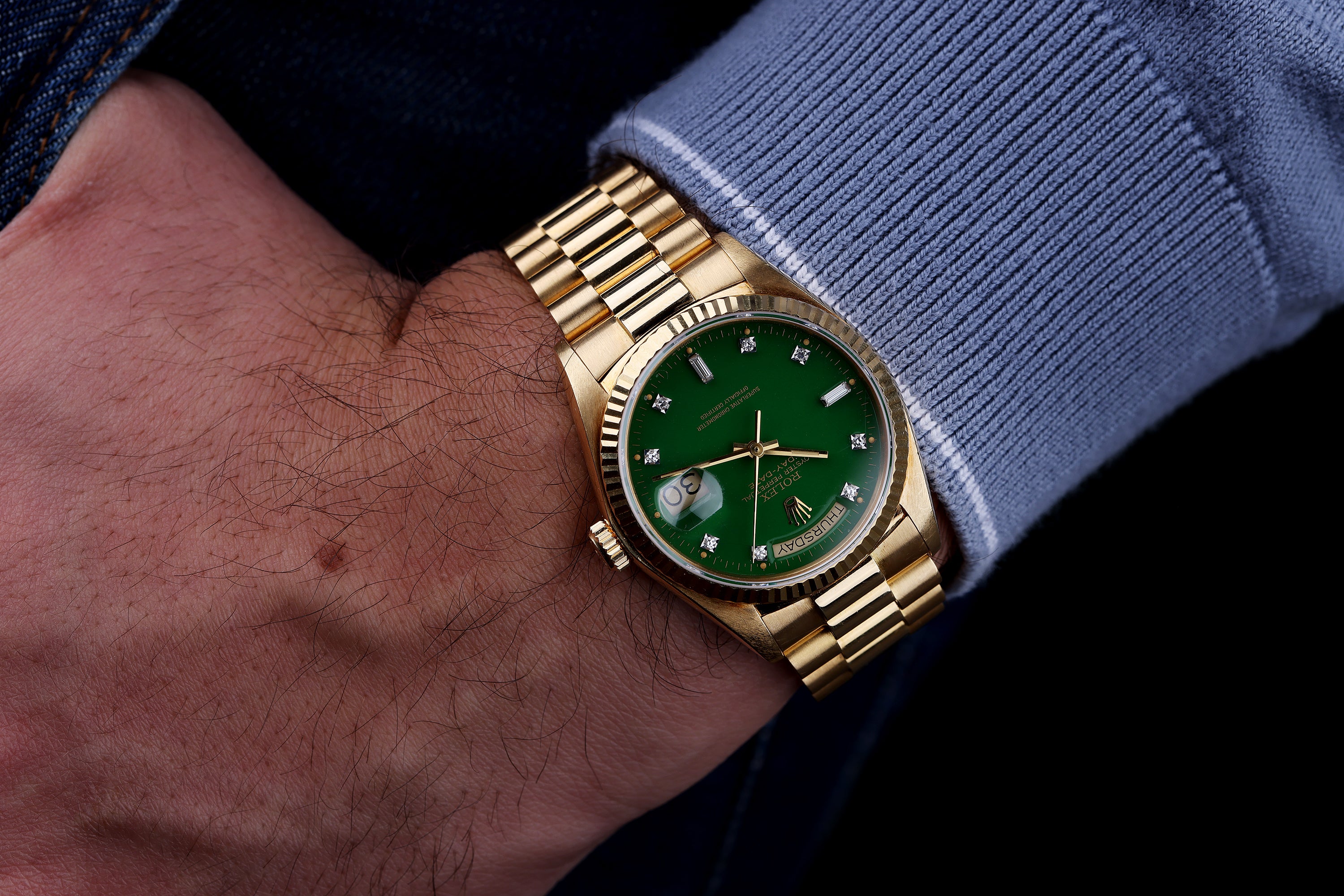 Rolex Day-Date | Green Stella Diamond Dial | REF. 18038 | Gold Dial | 18k Yellow Gold | 1979