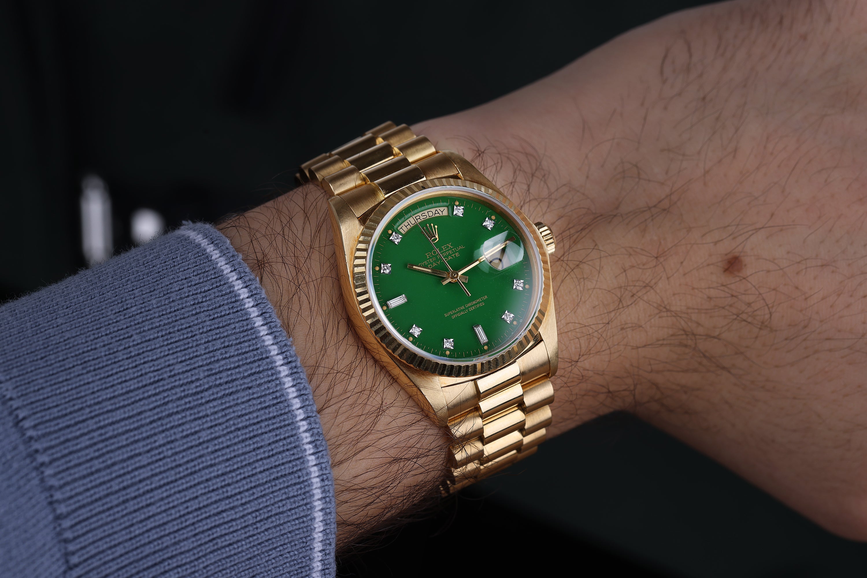 Rolex Day-Date | Green Stella Diamond Dial | REF. 18038 | Gold Dial | 18k Yellow Gold | 1979