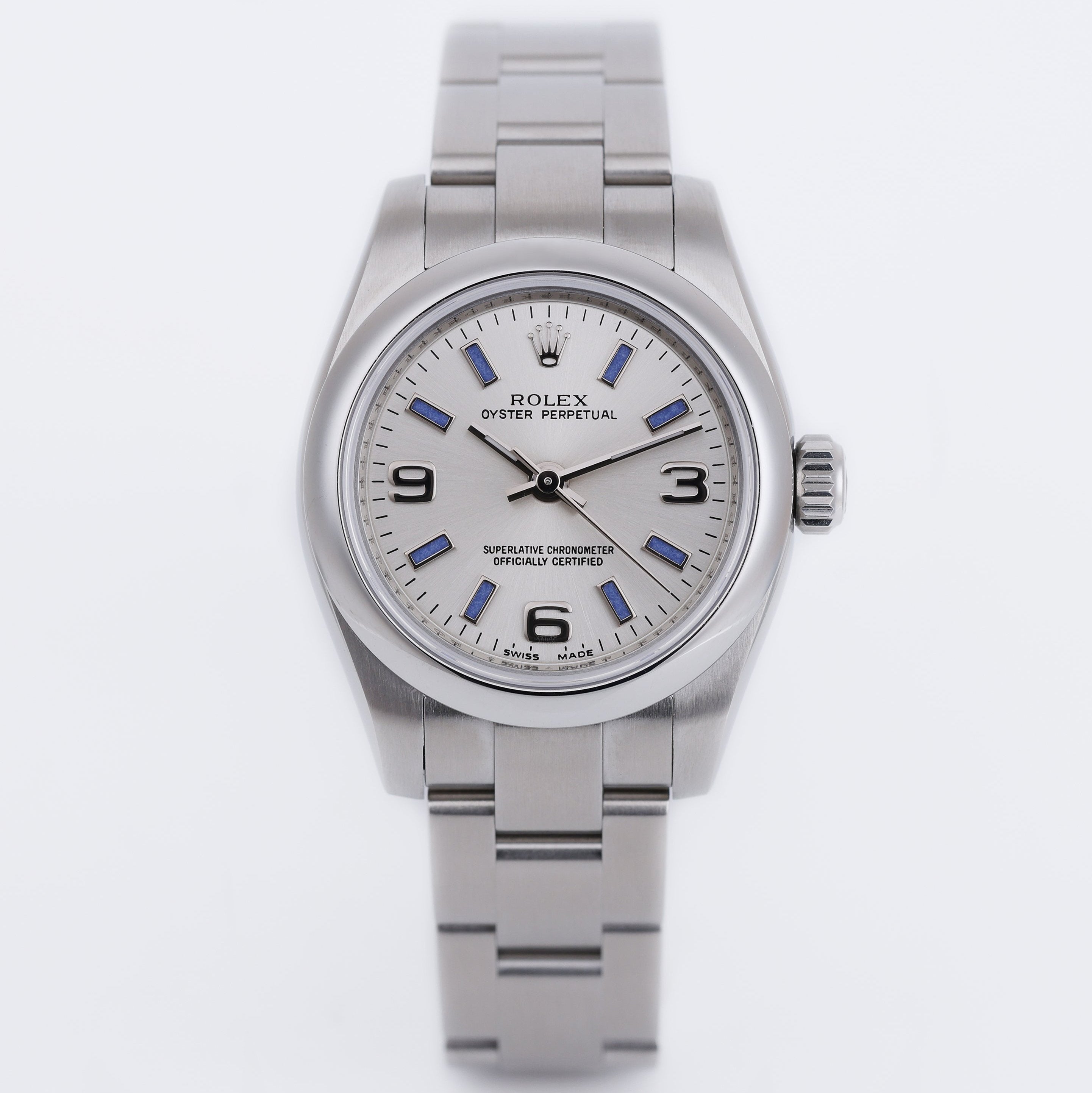 Rolex Lady Oyster Perpetual | REF. 176200 | Silver Dial with Blue Batons | 26mm | Stainless Steel | Box & Papers | 2009
