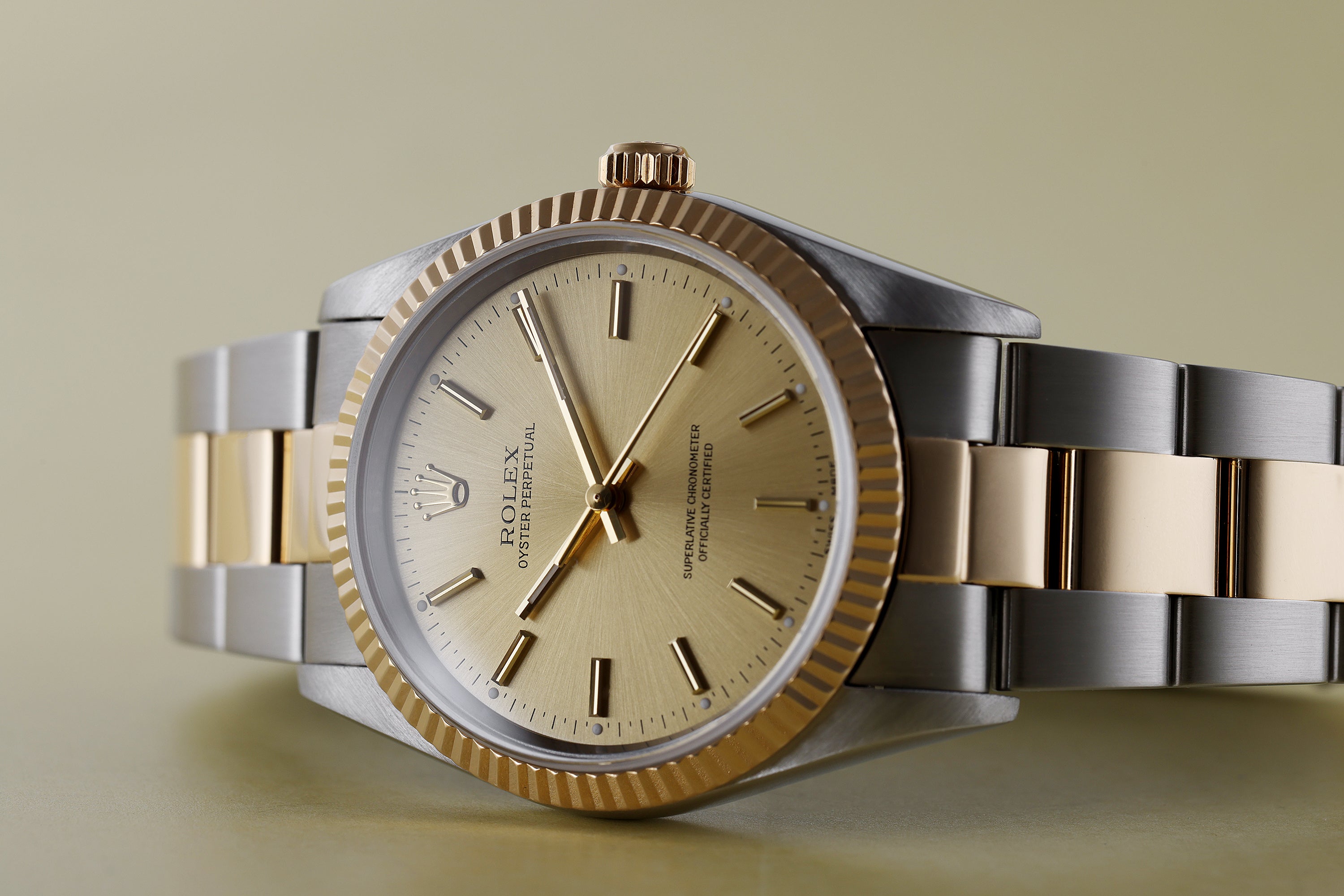 Rolex Oyster Perpetual 34 | REF. 14233 | Stainless Steel & 18k Yellow Gold | 34mm | Gold Dial