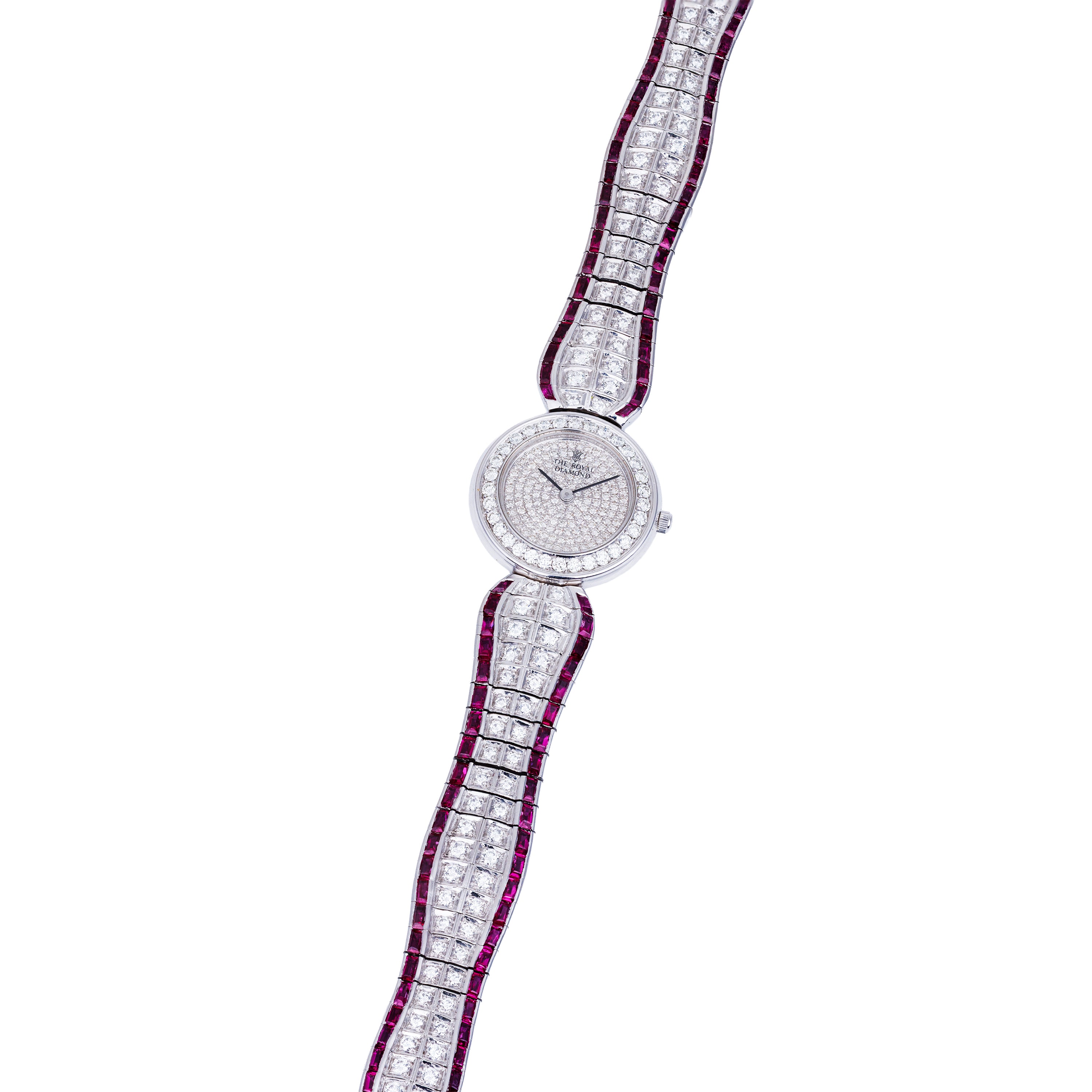 The Royal Diamond Vintage Ladies Wristwatch | Pavé Diamond & Rubies | Platinum | 25mm | Quartz | 1990's
