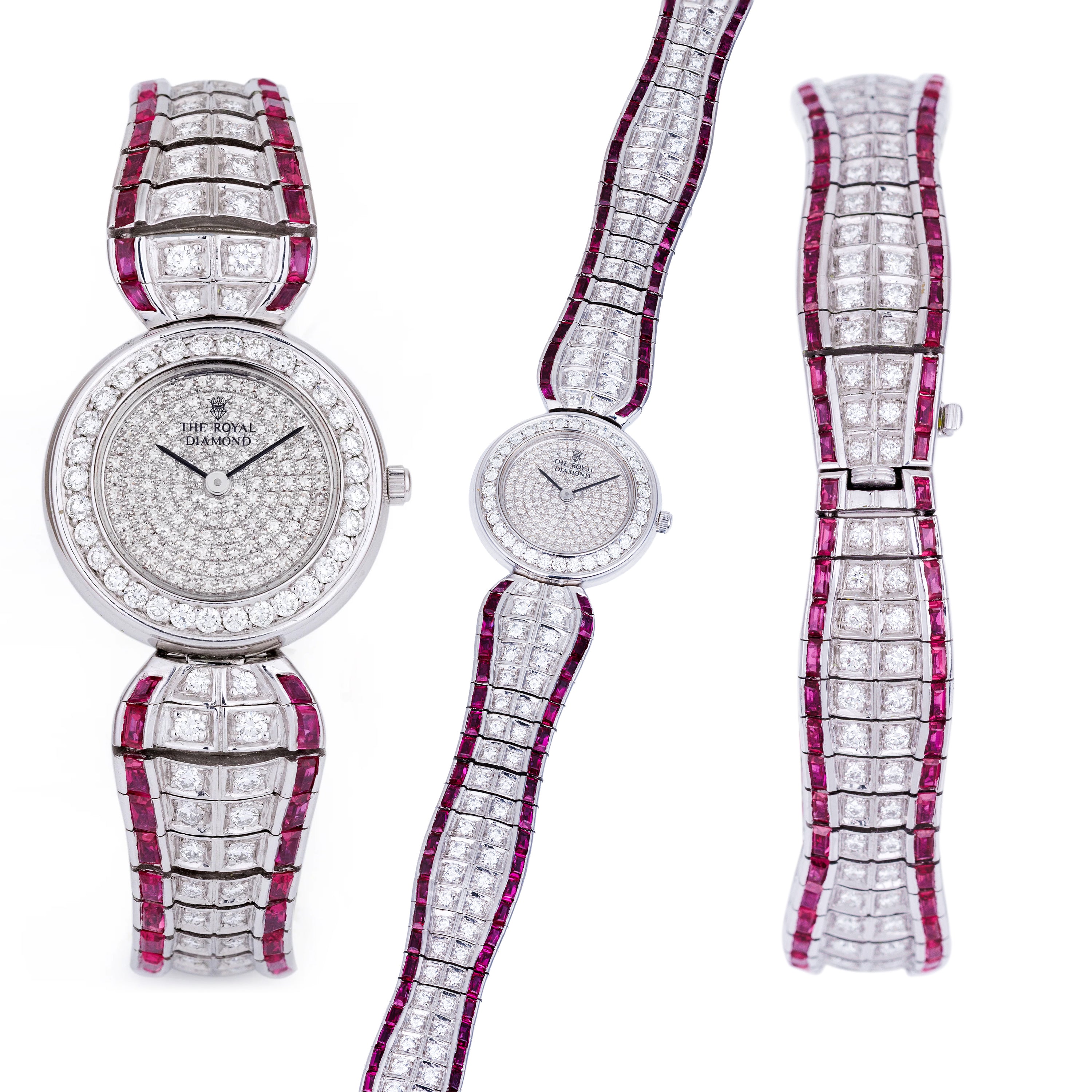 The Royal Diamond Vintage Ladies Wristwatch | Pavé Diamond & Rubies | Platinum | 25mm | Quartz | 1990's