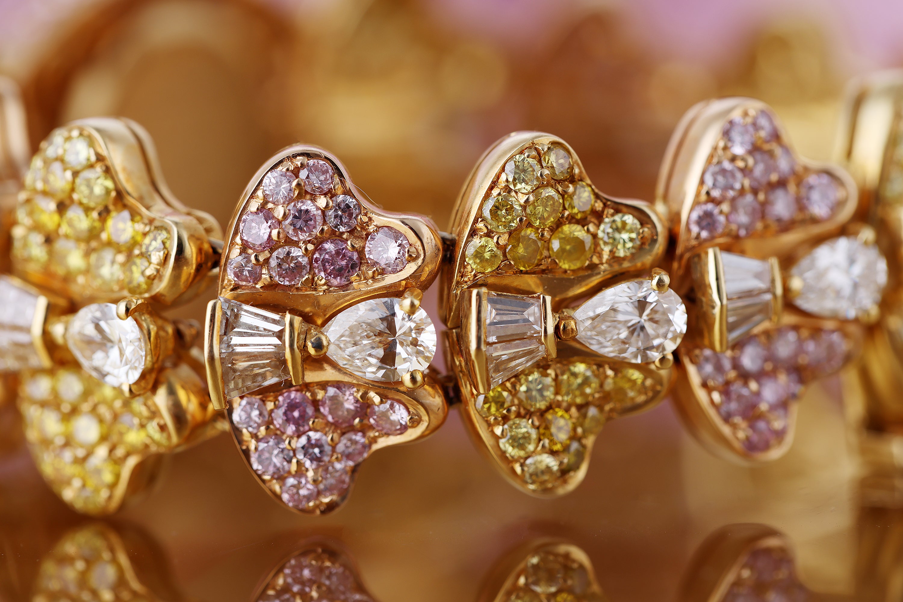 Rare The Royal Diamond 1990's Ladies Wristwatch | Yellow & Pink Diamonds | 18k Yellow Gold | 24mm | Quartz