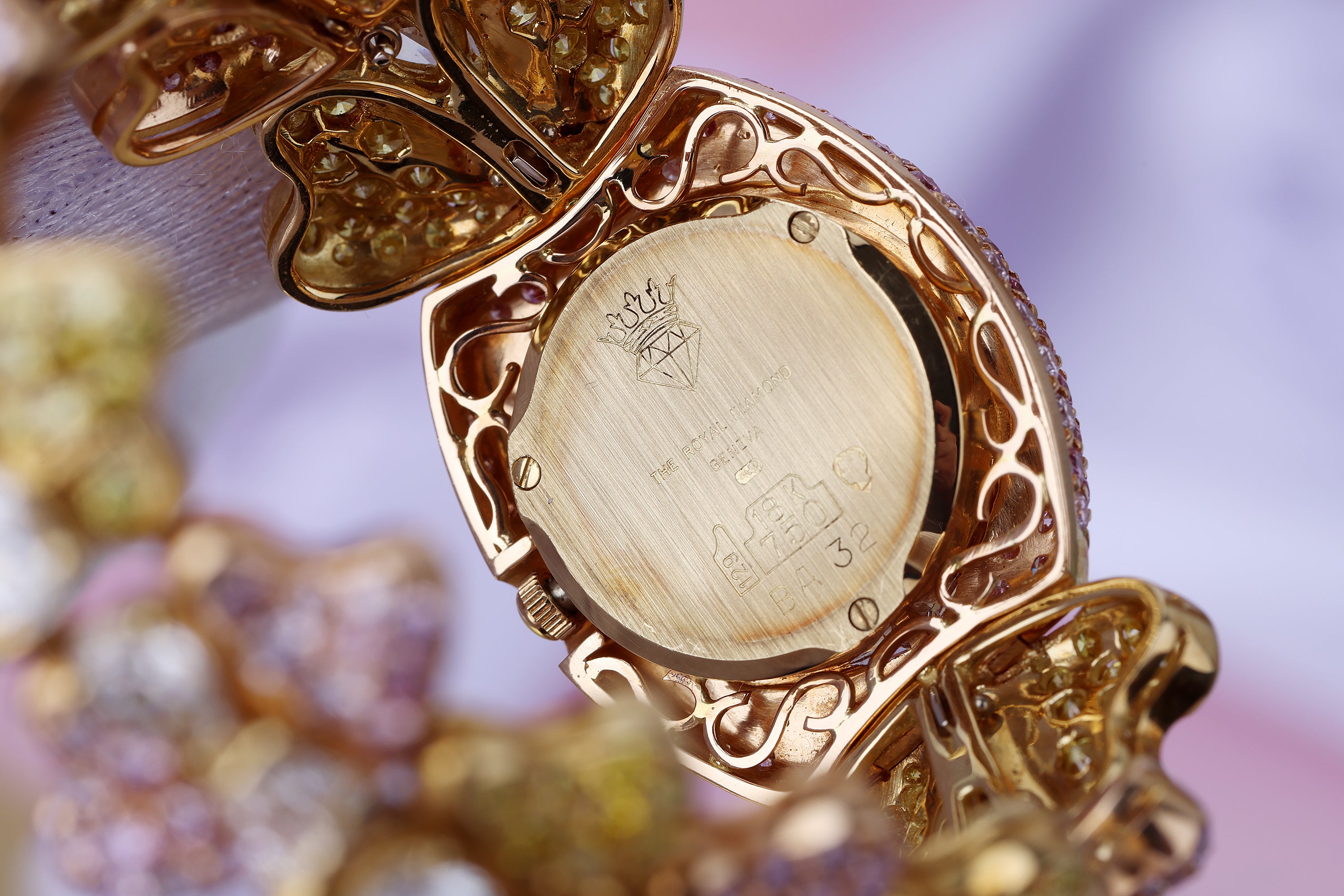 Rare The Royal Diamond 1990's Ladies Wristwatch | Yellow & Pink Diamonds | 18k Yellow Gold | 24mm | Quartz