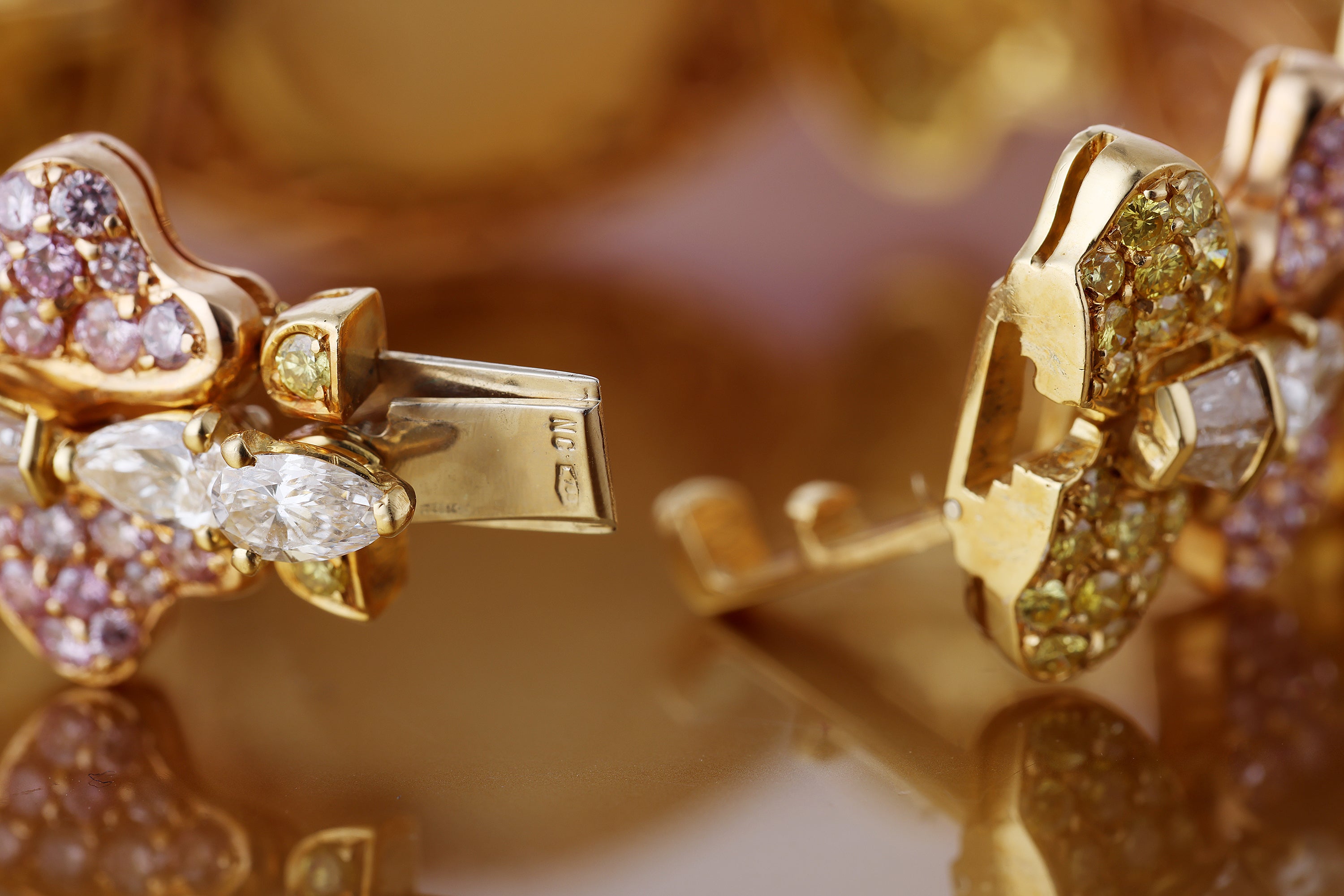 Rare The Royal Diamond 1990's Ladies Wristwatch | Yellow & Pink Diamonds | 18k Yellow Gold | 24mm | Quartz