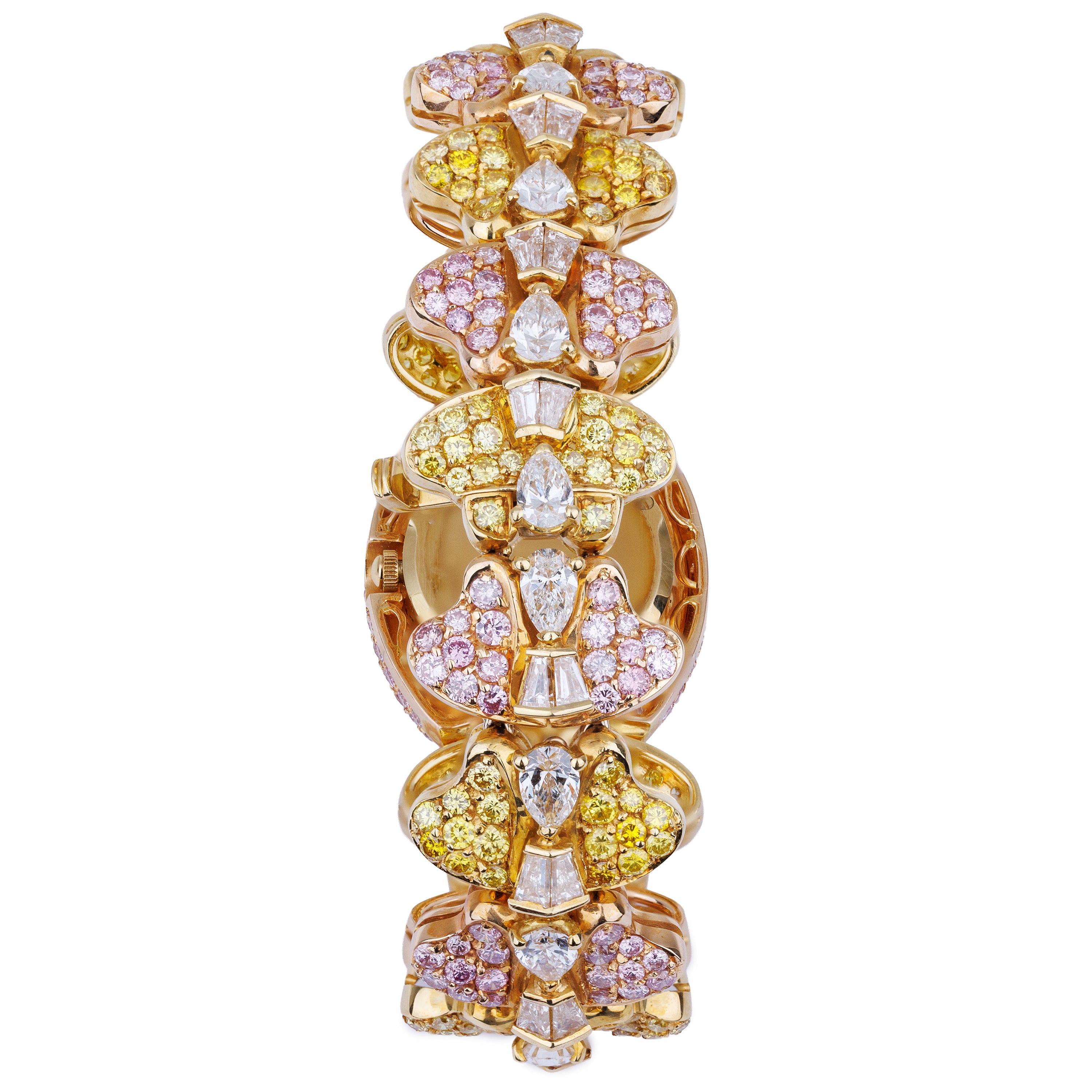 Rare The Royal Diamond 1990's Ladies Wristwatch | Yellow & Pink Diamonds | 18k Yellow Gold | 24mm | Quartz