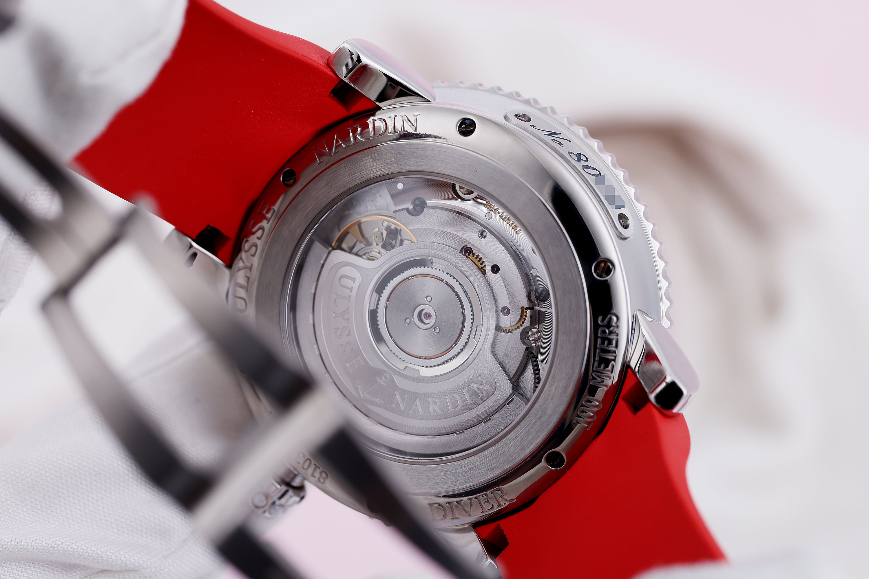Ulysse Nardin Diver | REF. 8103-101 | White Mother of Pearl Dial | Red Rubber & Diamond Bezel | Stainless Steel | 40.5mm | 2010s