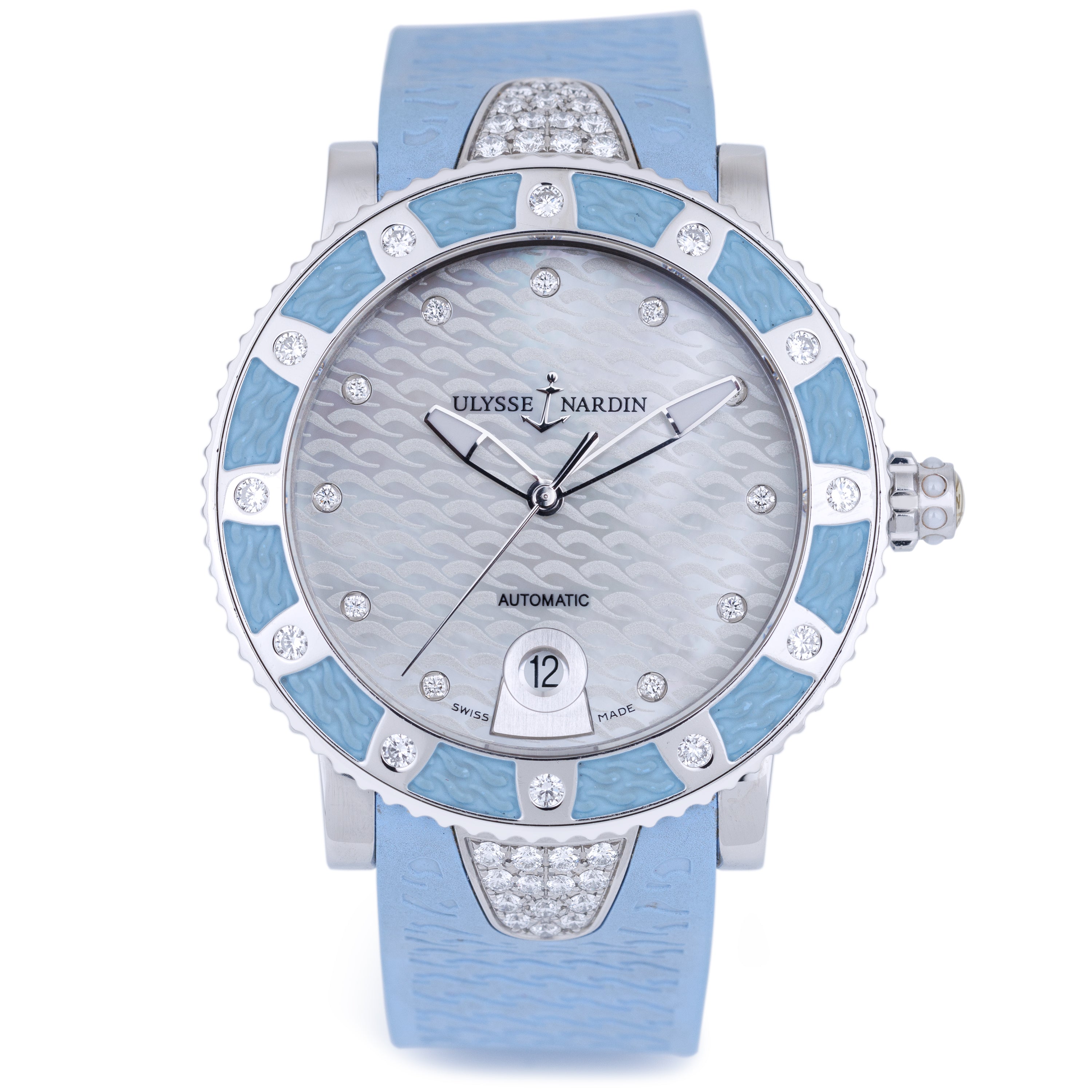 Ulysse Nardin Diver | REF. 8103-101 | White Mother of Pearl Dial | Blue Rubber & Diamond Bezel | Stainless Steel | 40.5mm | 2010s