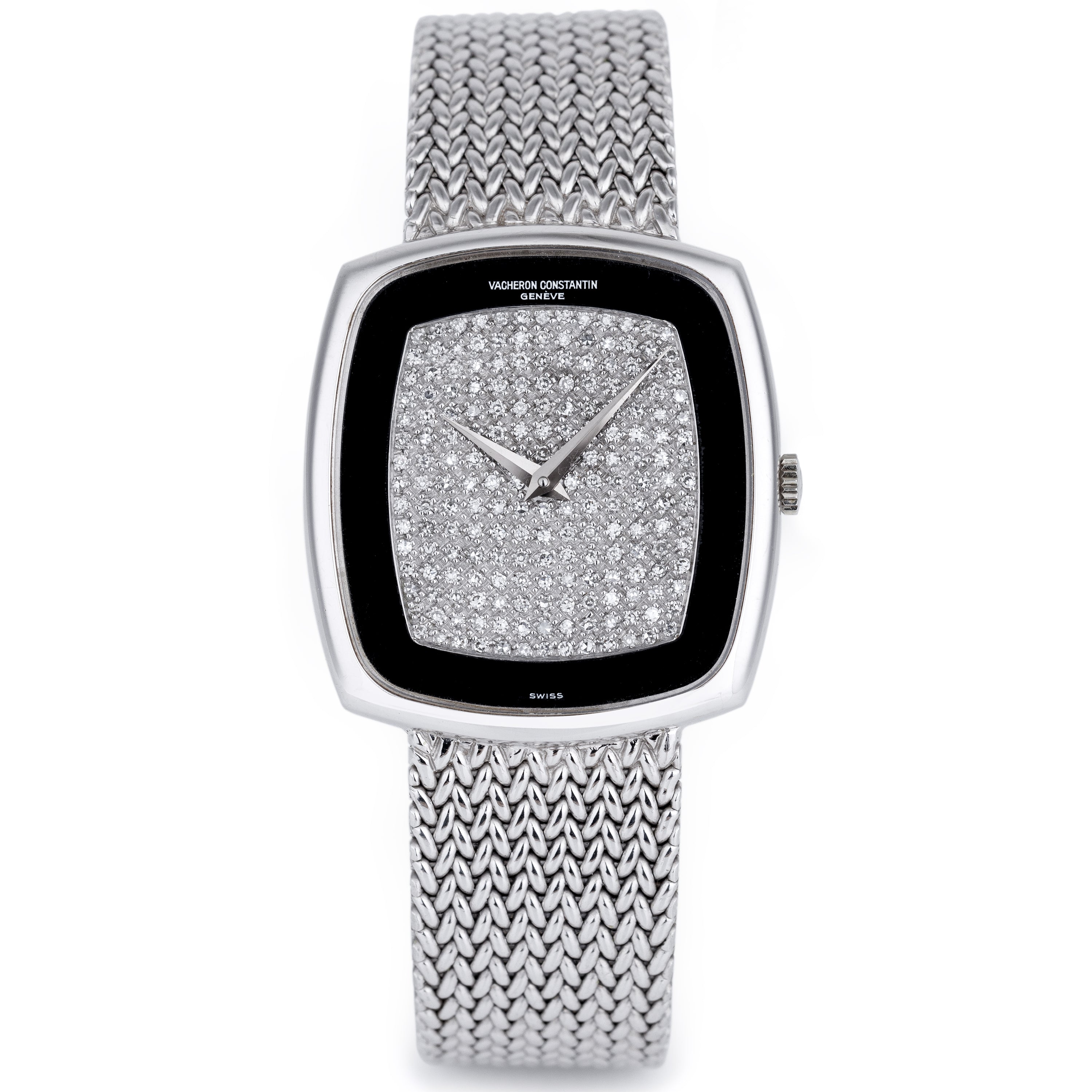 Vacheron Constantin 1980's Watch | Onyx & Pave Diamond Dial | 18k White Gold | 30mm | Manual Wind