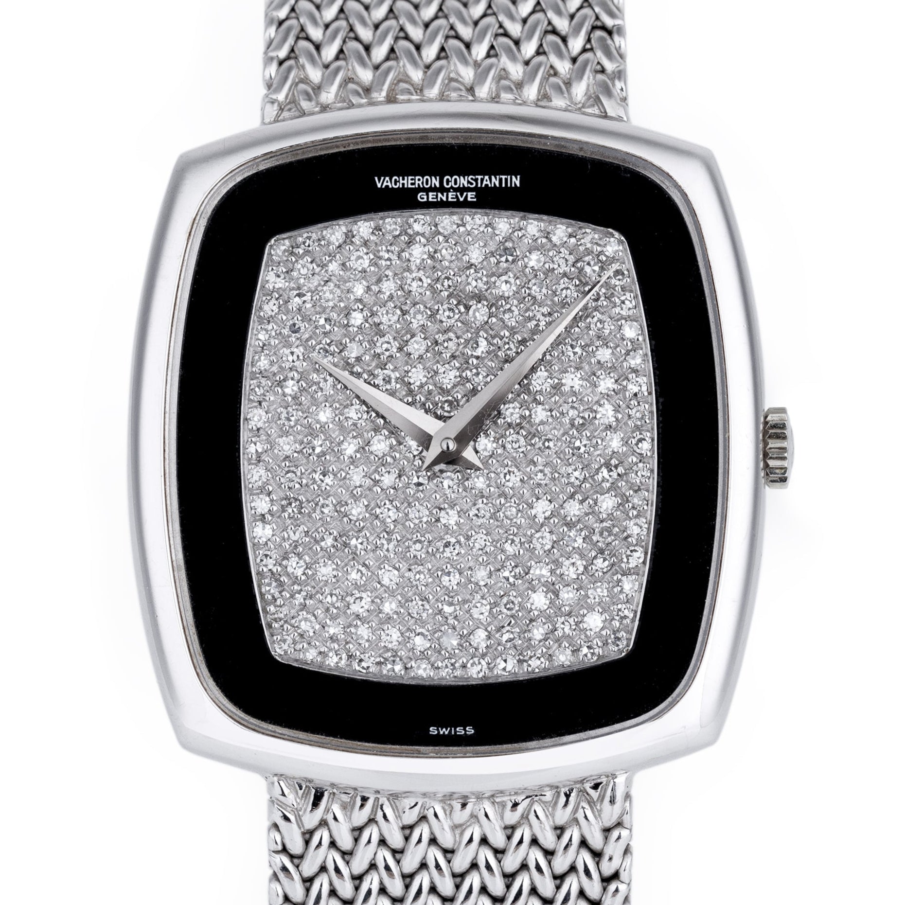 Vacheron Constantin 1980's Watch | Onyx & Pave Diamond Dial | 18k White Gold | 30mm | Manual Wind