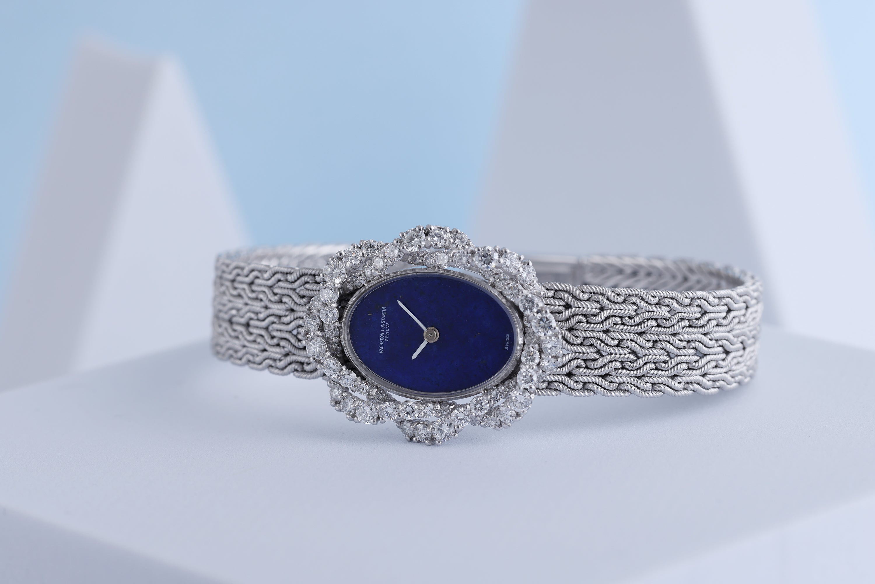 Vacheron Constantin 1980's Ladies Watch | Lapis Lazuli Dial | Floral Diamond Bezel | 18k White Gold | 23mm | Manual Wind