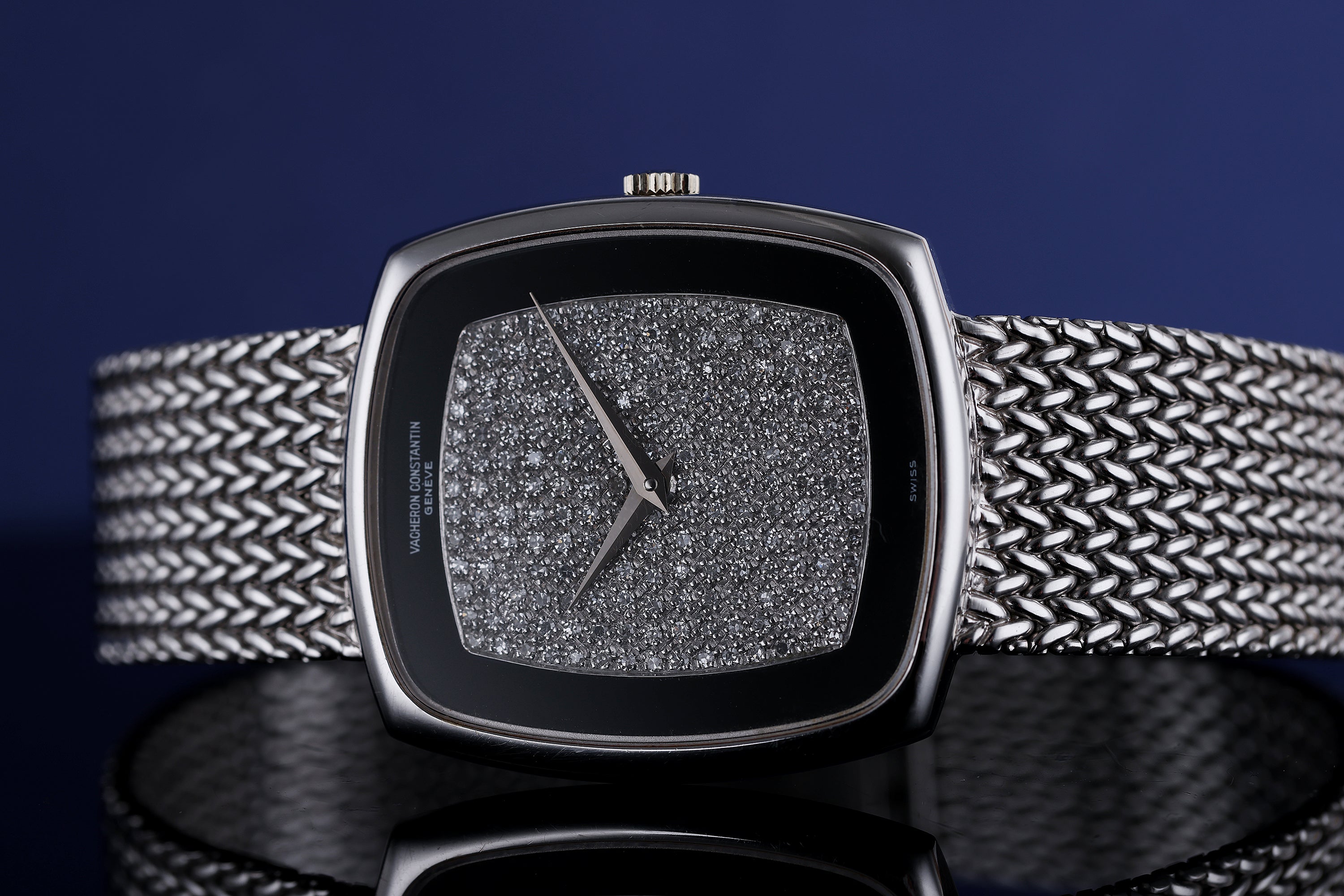 Vacheron Constantin 1980's Watch | Onyx & Pave Diamond Dial | 18k White Gold | 30mm | Manual Wind