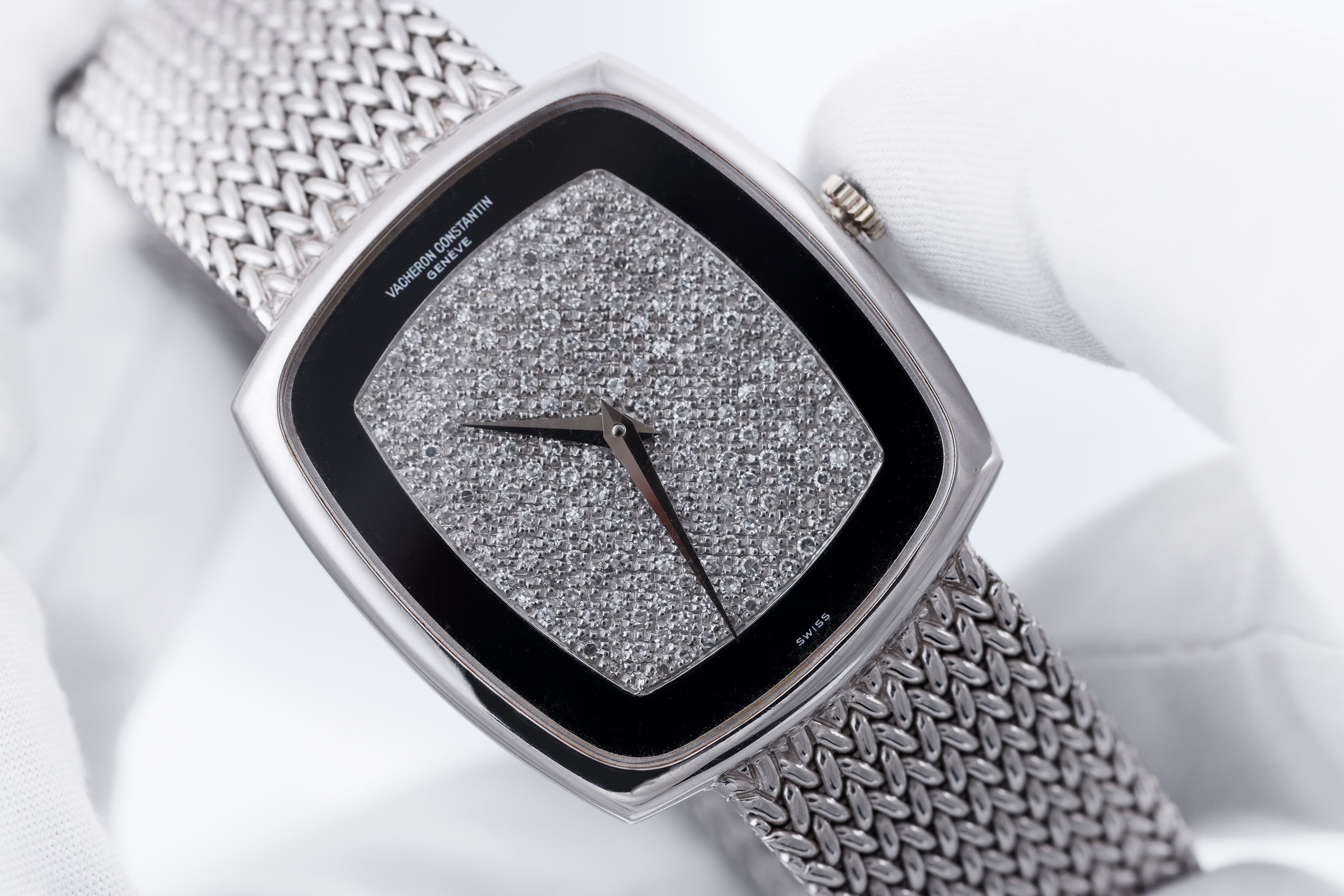 Vacheron Constantin 1980's Watch | Onyx & Pave Diamond Dial | 18k White Gold | 30mm | Manual Wind